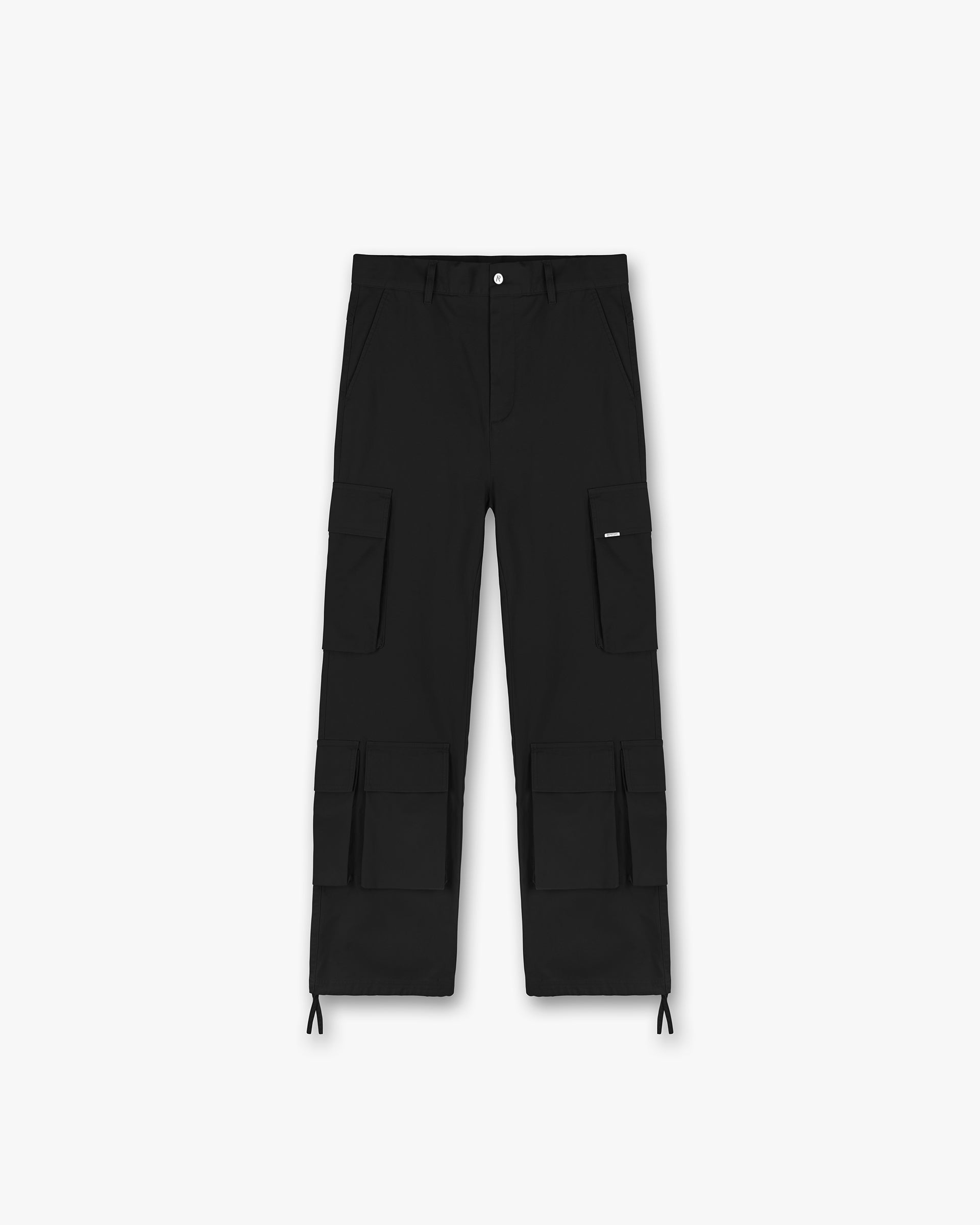 Front product image of mens black pants on a plain white background | Baggy Cargo Pant in Black | Cargo pants with a baggy fit | SS24 Pants | Represent Clo