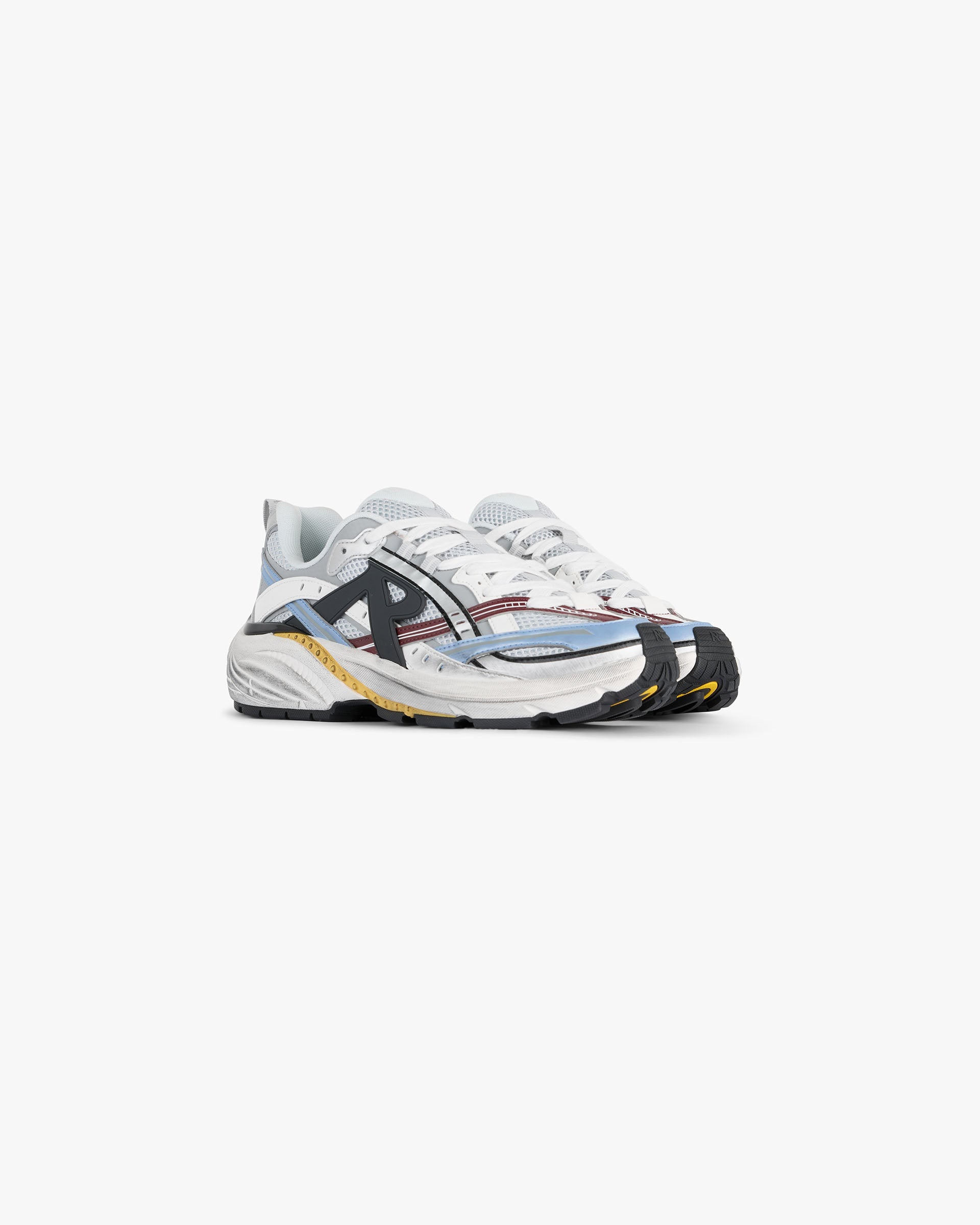 Back product image of a mens multi-coloured sneaker on a plain white background | Storm Runner in Multi | Sneaker with open sandwich mesh upper and synthetic overlays | FW24 Footwear | Represent Clo