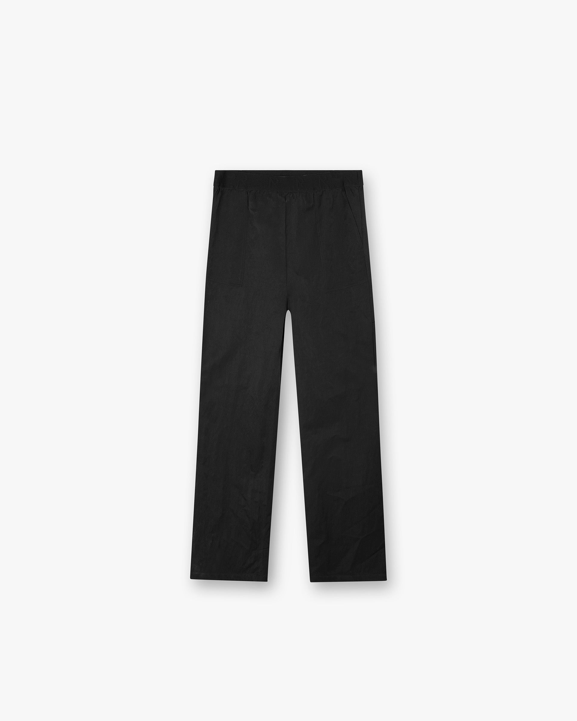 Front product image of womens black joggers on a plain white background | Subway Jogger in Jet Black | Joggers with sustainable yarn and initial embroidery | Womens SS25 Bottoms | Represent Clo