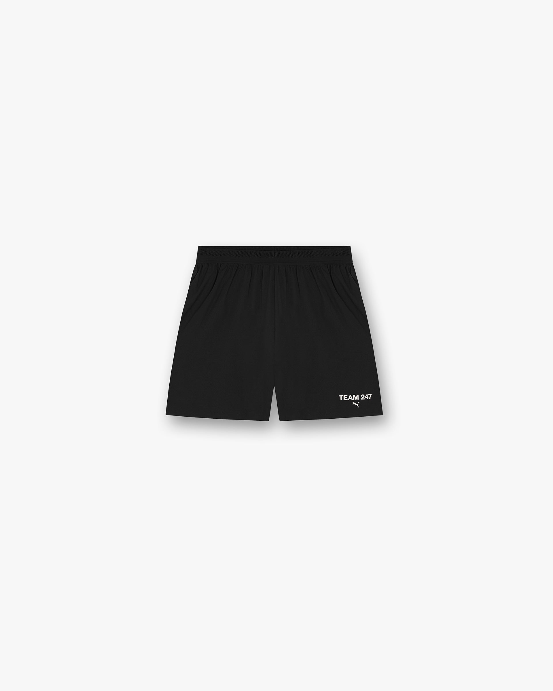 Front product image of mens black shorts on a plain white background | 247 X Puma Shorts in Black | Casual shorts with Puma collaboration | 247 Shorts | Represent Clo