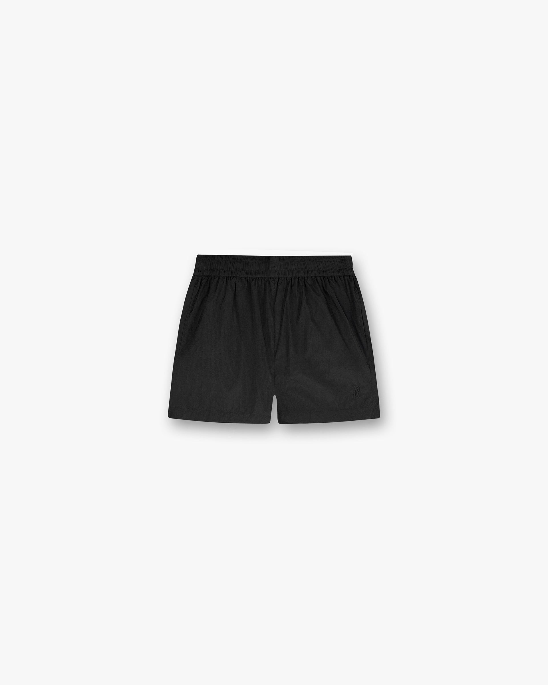 Front product image of womens black shorts on a plain white background | Underground Short in Jet Black | Cotton elastine ribbed shorts with cropped fit | Womens SS25 Shorts | Represent Clo