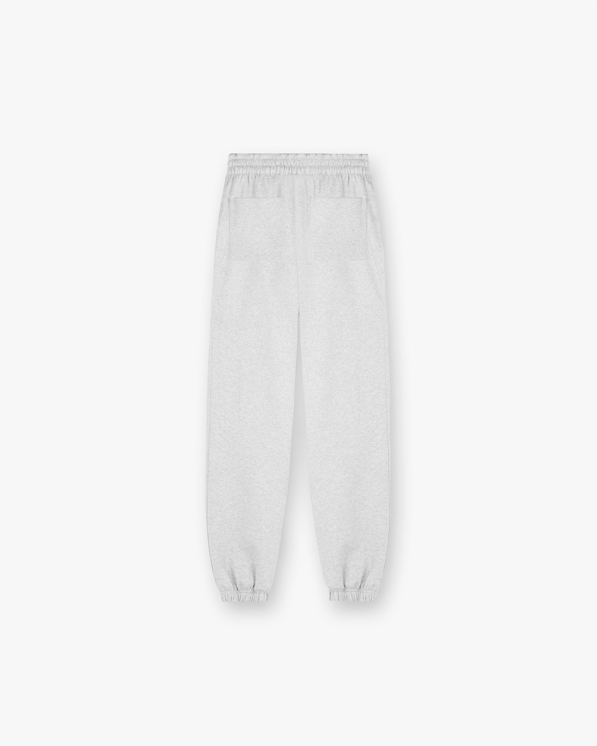 Back product image of mens grey sweatpants on a plain white background | Initial Cuffed Sweatpant in Ice Grey Marl | Sweatpants with elasticated cuffed hems and side seam pockets | Initial Pants | Represent Clo