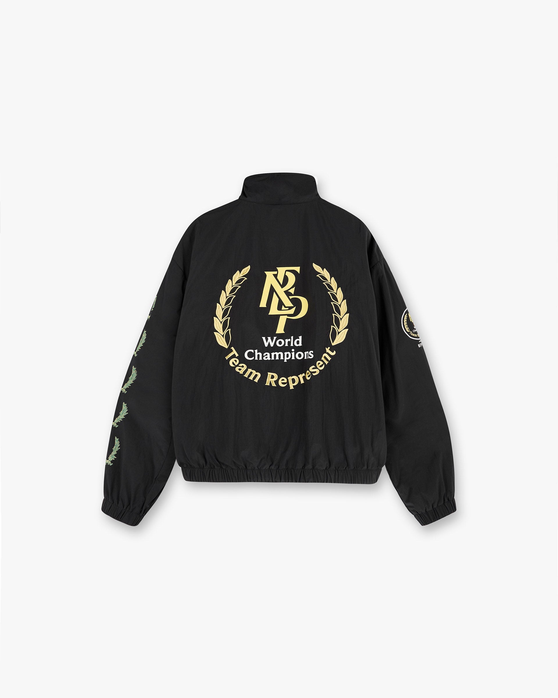 Back product image of a mens black track jacket on a plain white background | World Championship Track Jacket in Black | Lightweight jacket with mesh lining and double ended zipper | SS25 Outerwear | Represent Clo