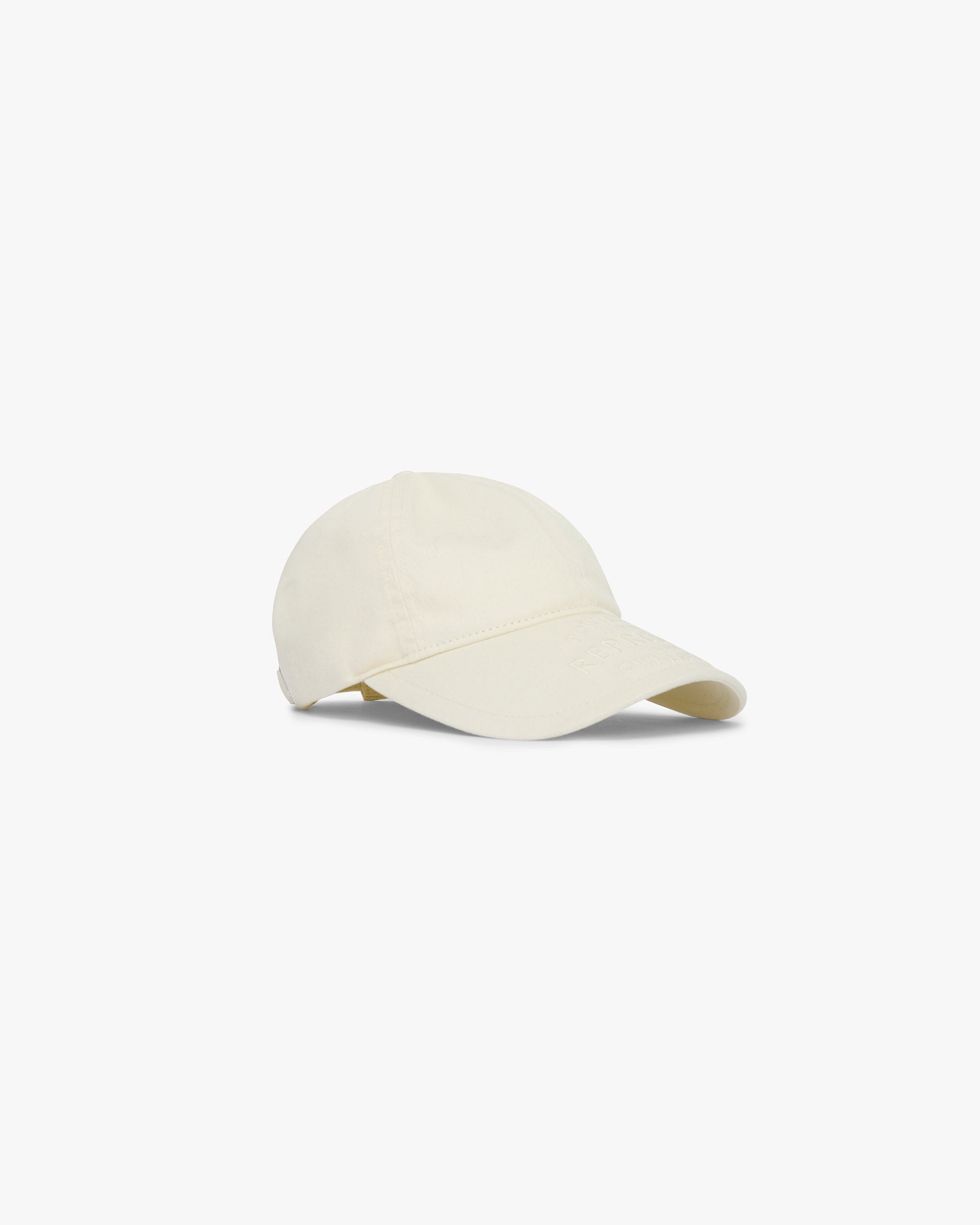 Front product image of a womens off white cap on a plain white background | Field Cap in Oatmeal | Polyamide cap | SS25 Accessories | Represent Clo