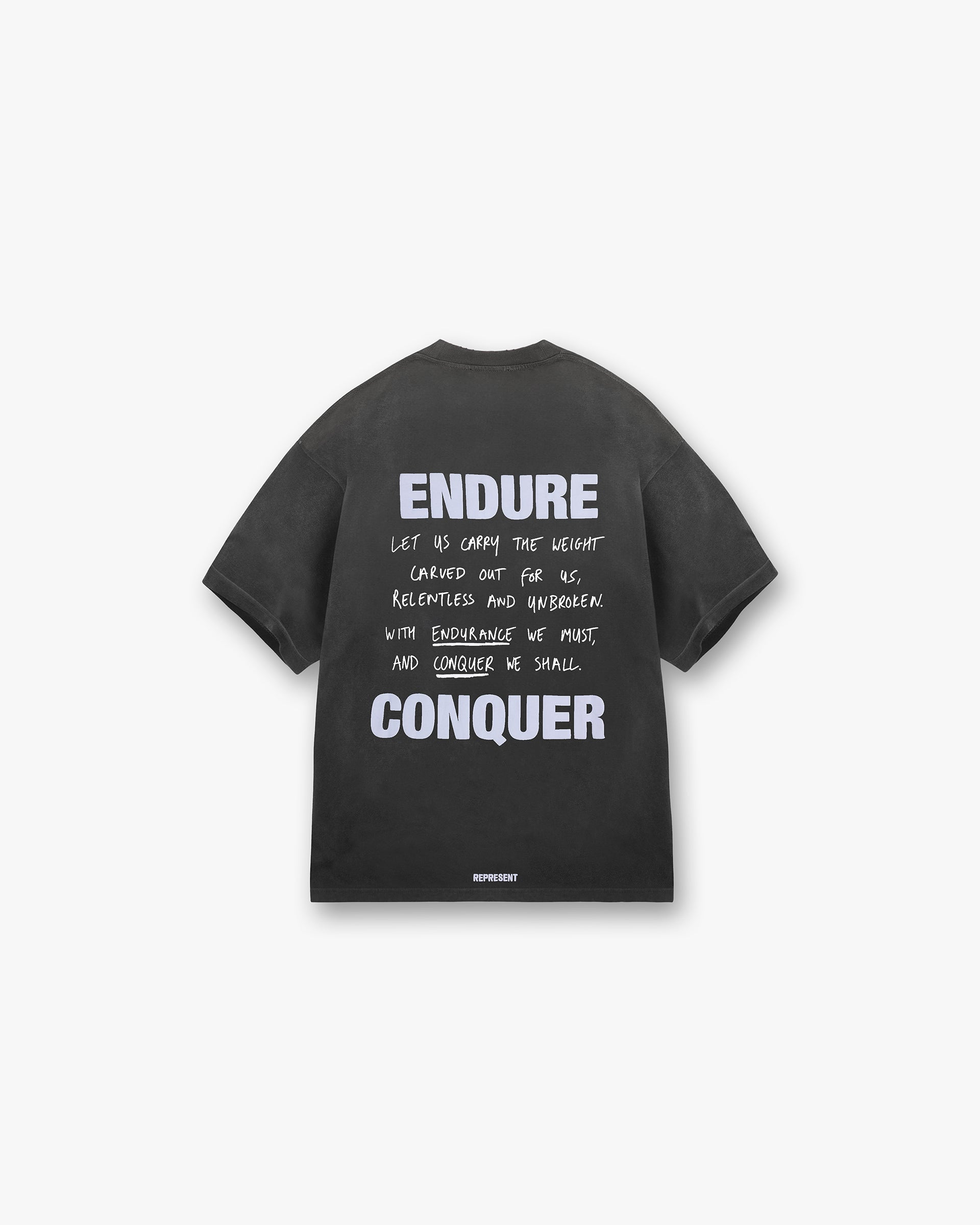 Back product image of a mens black t-shirt on a plain white background | Atlas T-Shirt in Stained Black | T-Shirt with puff print and screen print graphics | FW24 T-Shirts | Represent Clo