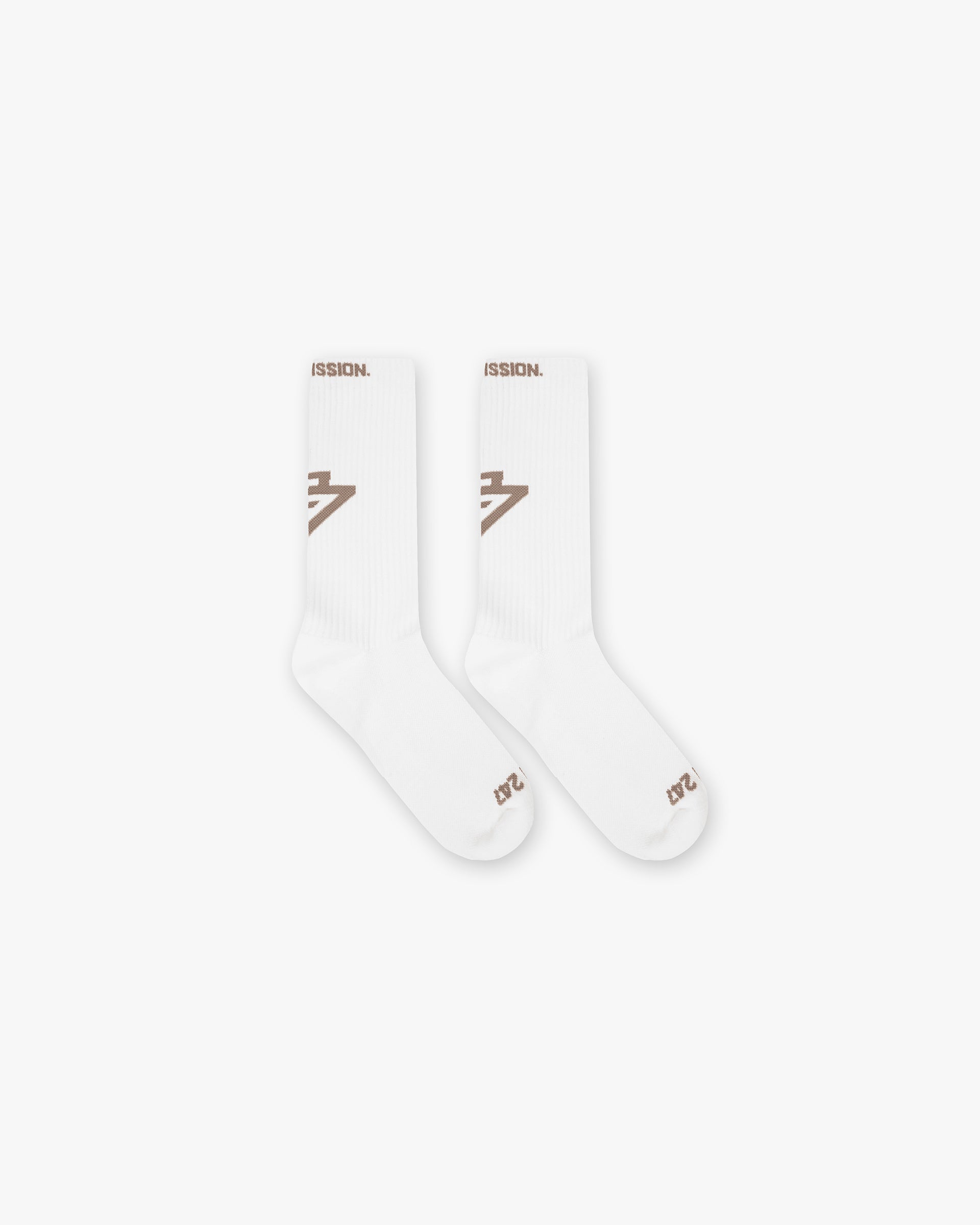 Front product image of mens white socks on a plain white background | 247 Logo Socks in Flat White | Casual socks with logo detailing | 247 Accessories | Represent Clo