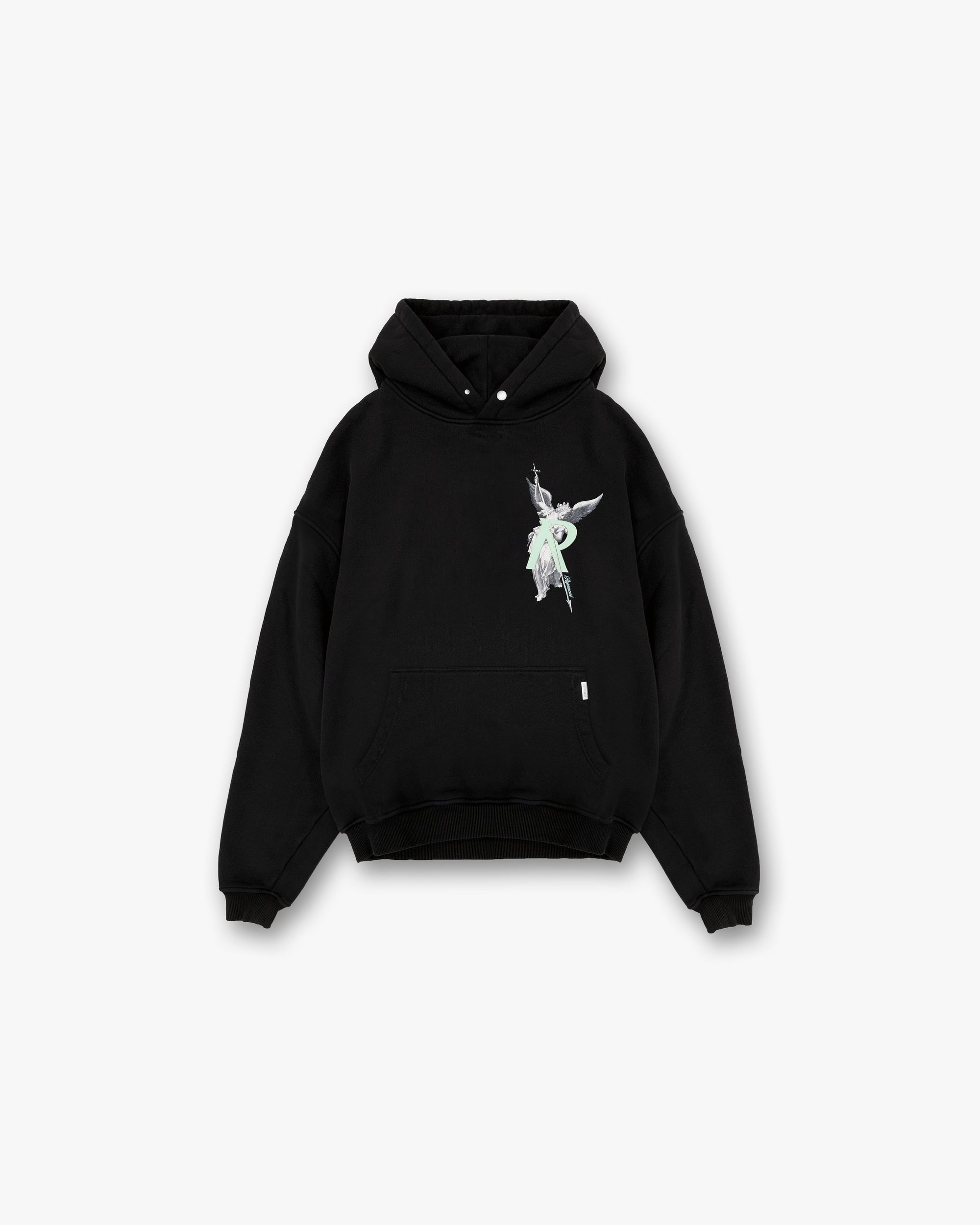Front product image of a mens black hoodie on a plain white background | Archangel Initial Hoodie in Jet Black | Hoodie with Represent branding | Exclusives Hoodies | Represent Clo