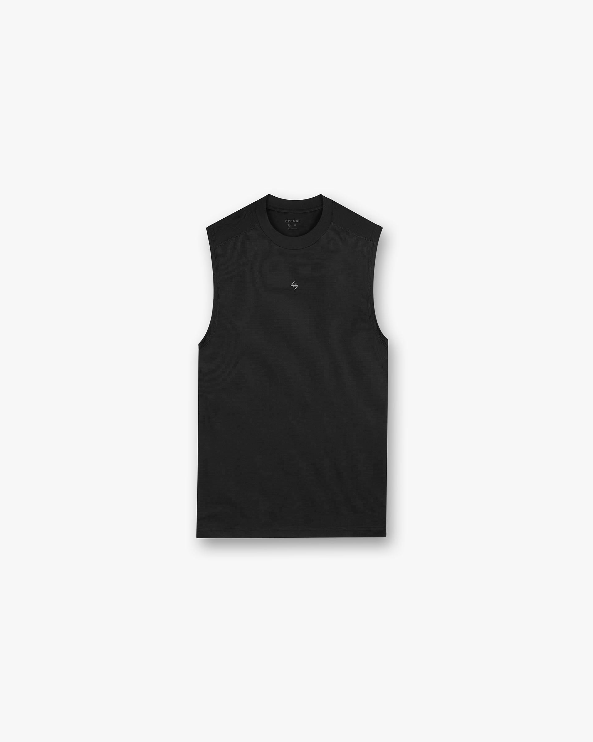 Back product image of a mens black tank on a plain white background | 247 Contour Run Tank in Black | Running tank with reflective contour print and mesh construction | 247 T-Shirts | Represent Clo