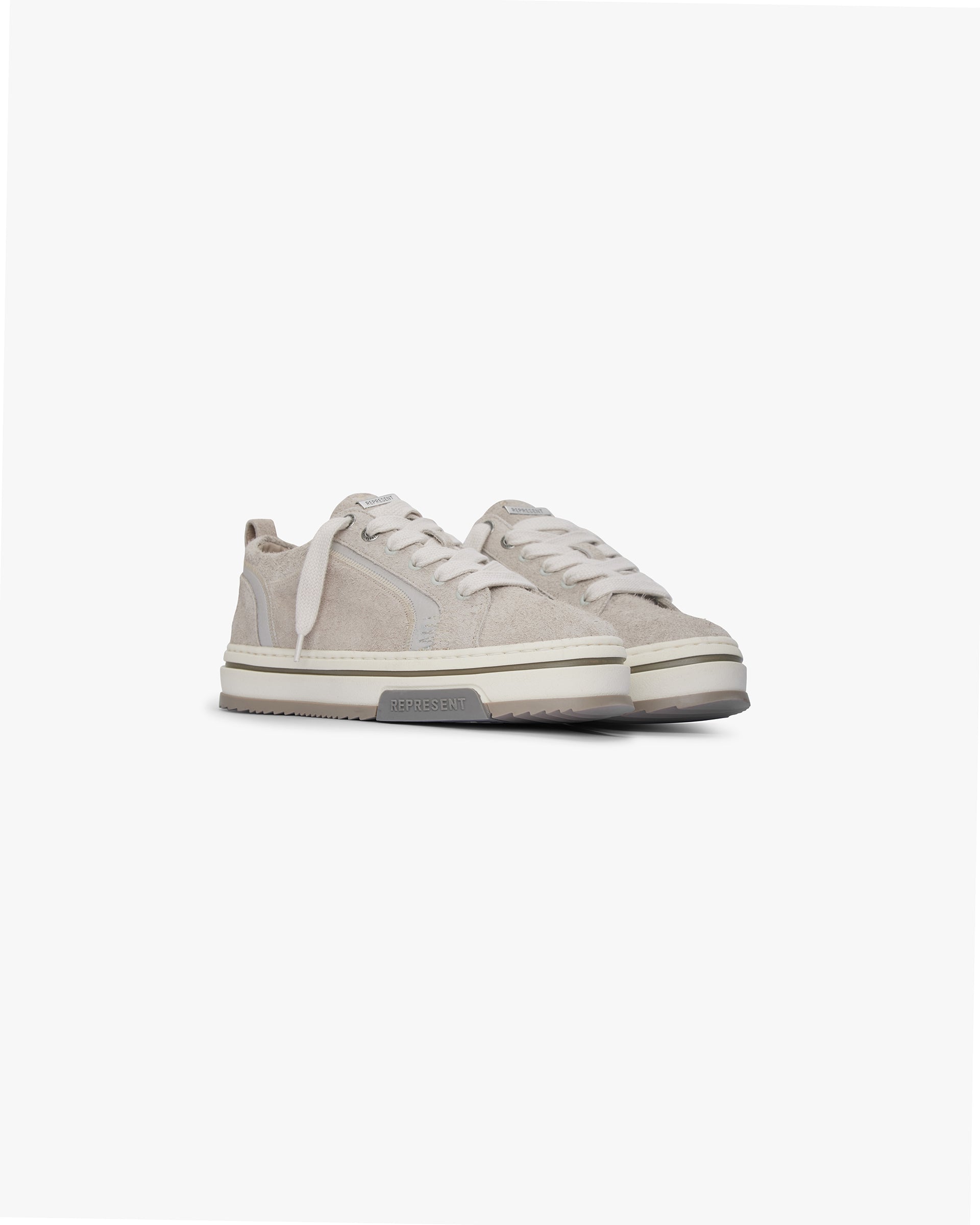 Back product image of mens cashmere sneaker on a plain white background | HTN Low in Cashmere | Low top sneakers with hairy suede uppers and leather trims | SS24 Footwear | Represent Clo