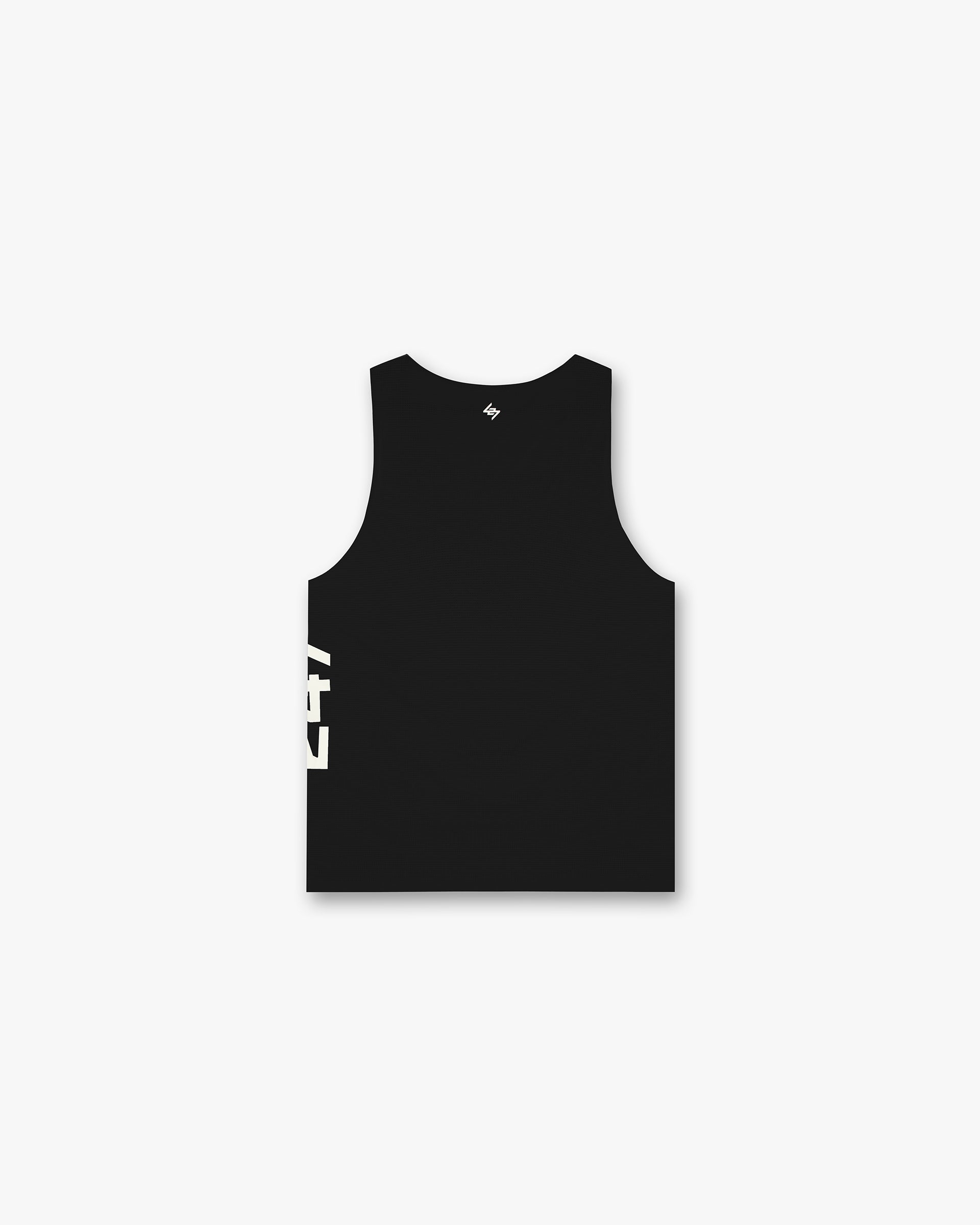 Back product image of a mens black singlet on a plain white background | 247 Singlet in Jet Black | Perforated training vest with bonded hems | 247 T-Shirts | Represent Clo