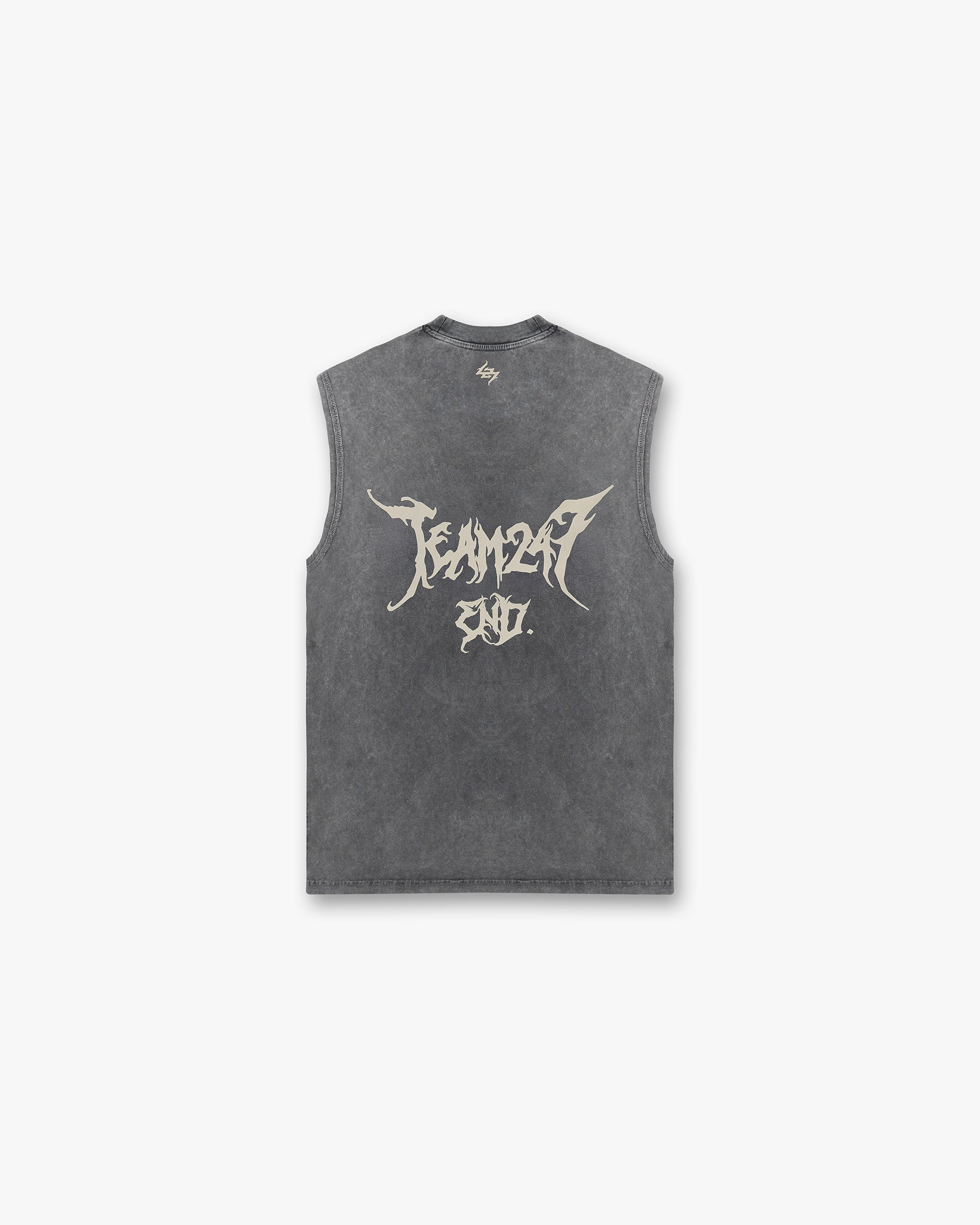 Back product image of a mens grey oversized tank on a plain white background | Team 247 X END Oversized Tank in Washed Grey | Oversized tank with co-branded graphics | 247 T-Shirts | Represent Clo