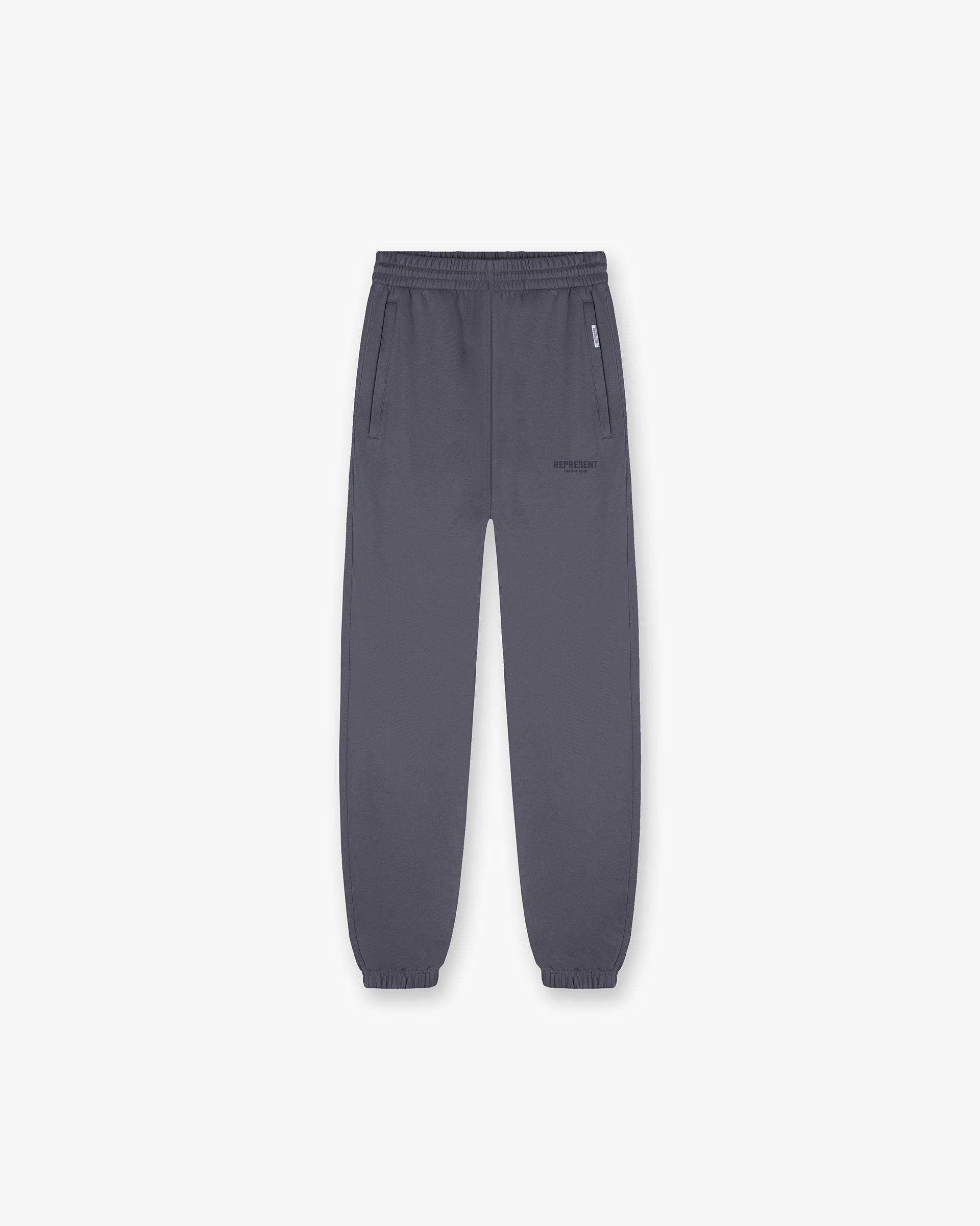 Front product image of mens grey sweatpants on a plain white background | Represent Owners Club Sweatpant in Storm | Heavy weight jersey cotton sweatpants | Owners Club Pants | Represent Clo