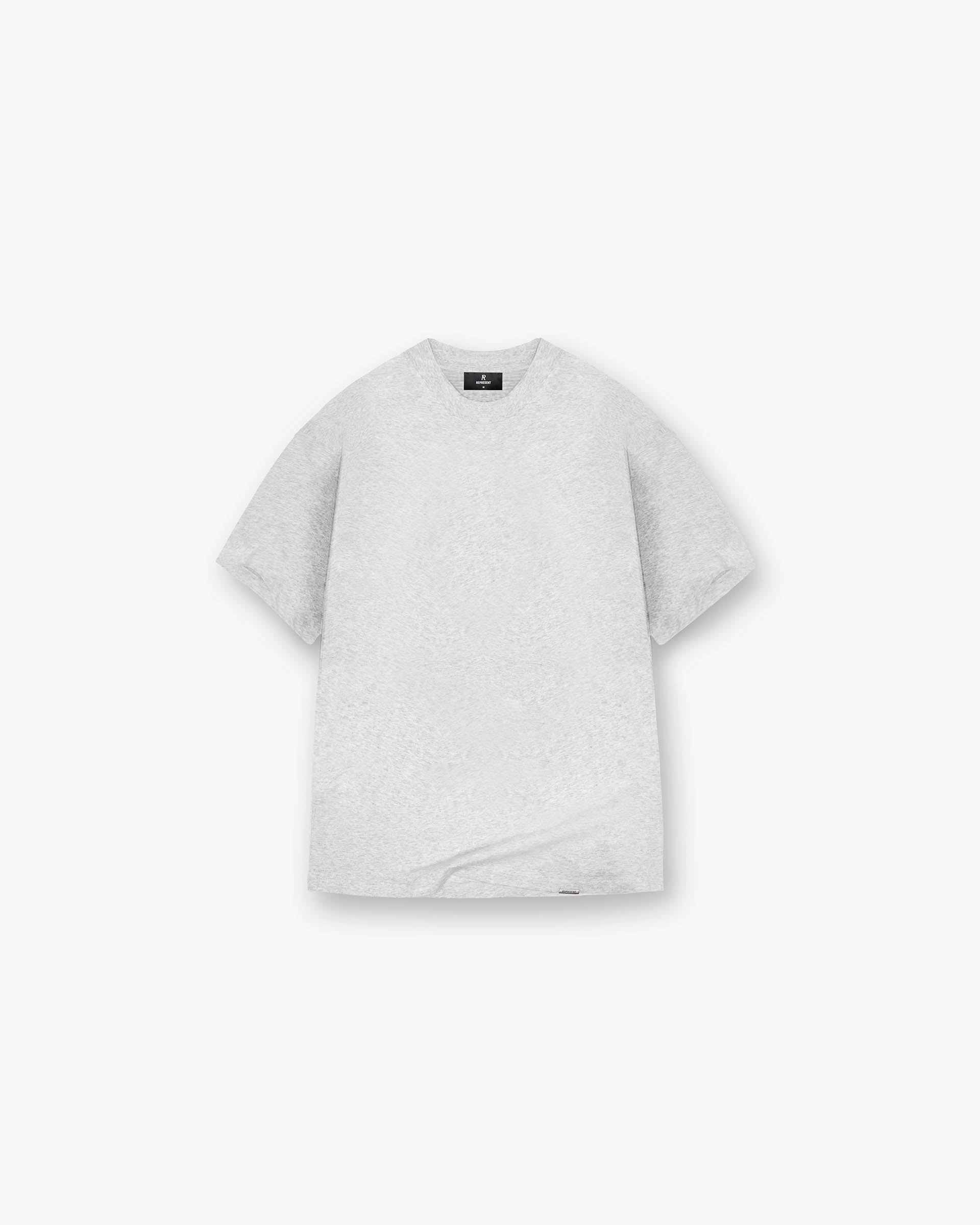 Front product image of a mens grey t-shirt on a plain white background | Initial T-Shirt in Ice Grey Marl | Relaxed fit t-shirt | Initial T-Shirts | Represent Clo