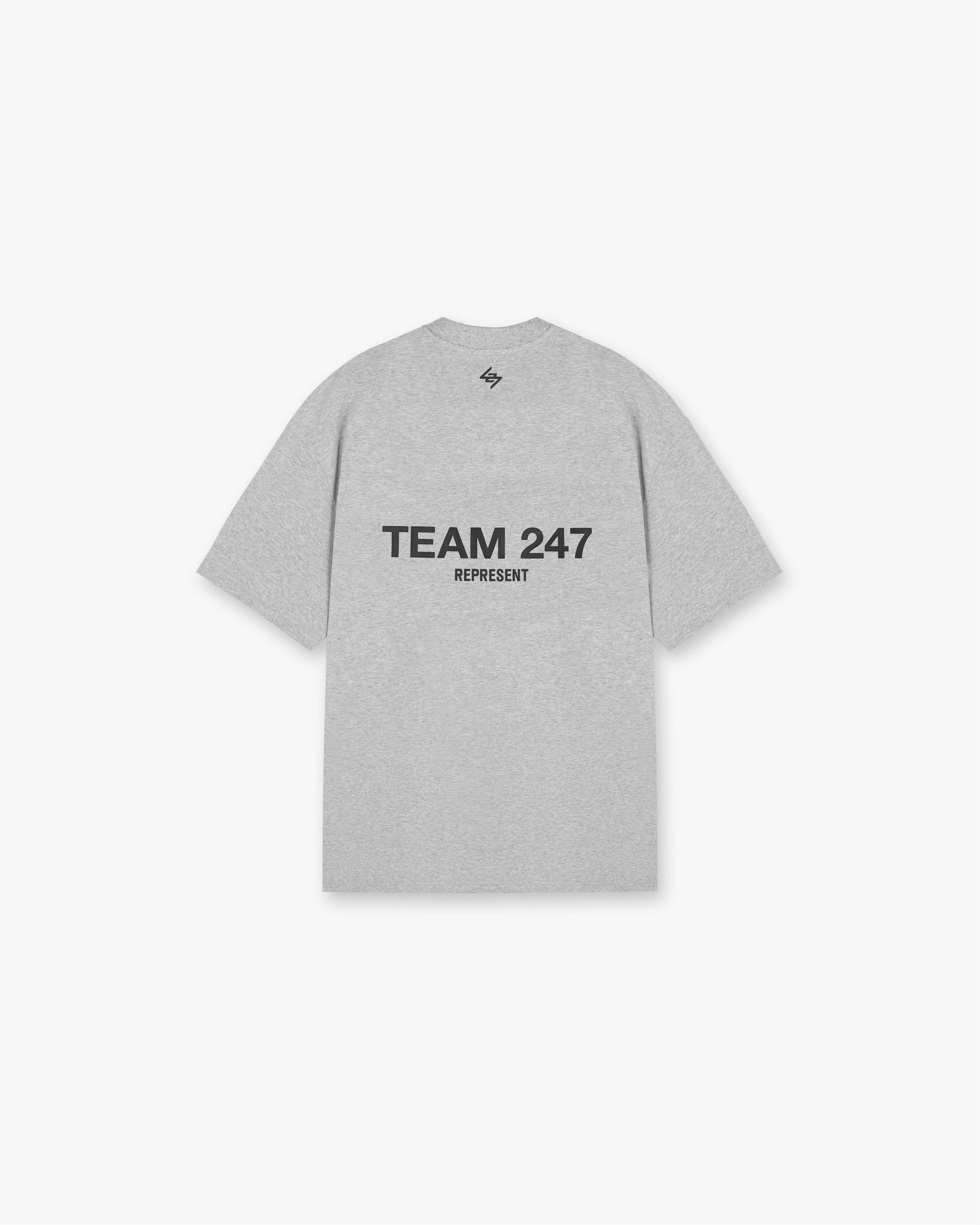 Back product image of a mens grey t-shirt on a plain white background | Team 247 Oversized T-Shirt in Ash Grey | Oversized fit lightweight gym top | 247 T-Shirts | Represent Clo