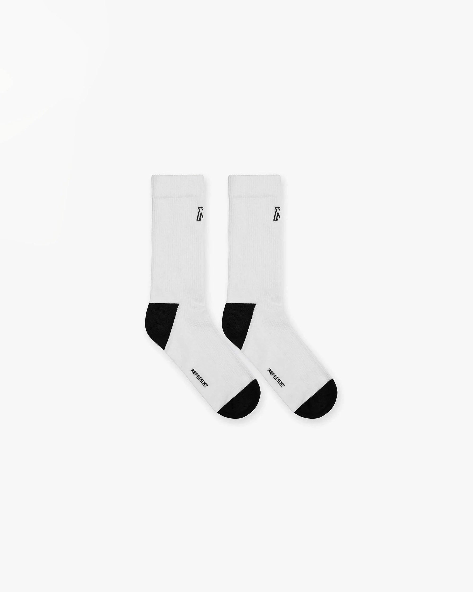 Front product image of mens black socks on a plain white background | Initial Socks in Black | Soft, comfortable regular fit socks | SS23 Accessories | Represent Clo