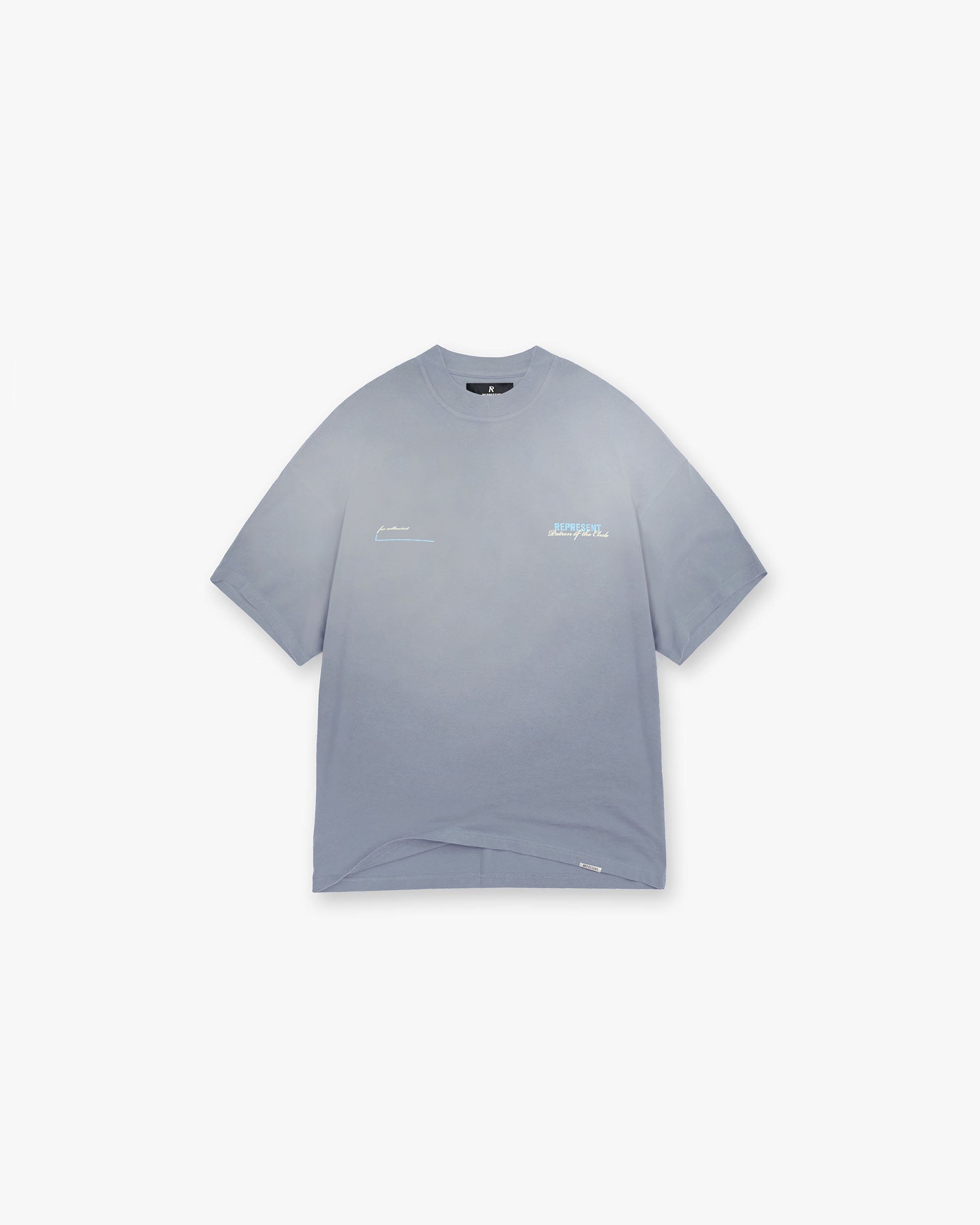 Front product image of a mens grey t-shirt on a plain white background | Patron Of The Club T-Shirt in Washed Grey | Relaxed fit sportswear inspired t-shirt | Patrons T-Shirts | Represent Clo