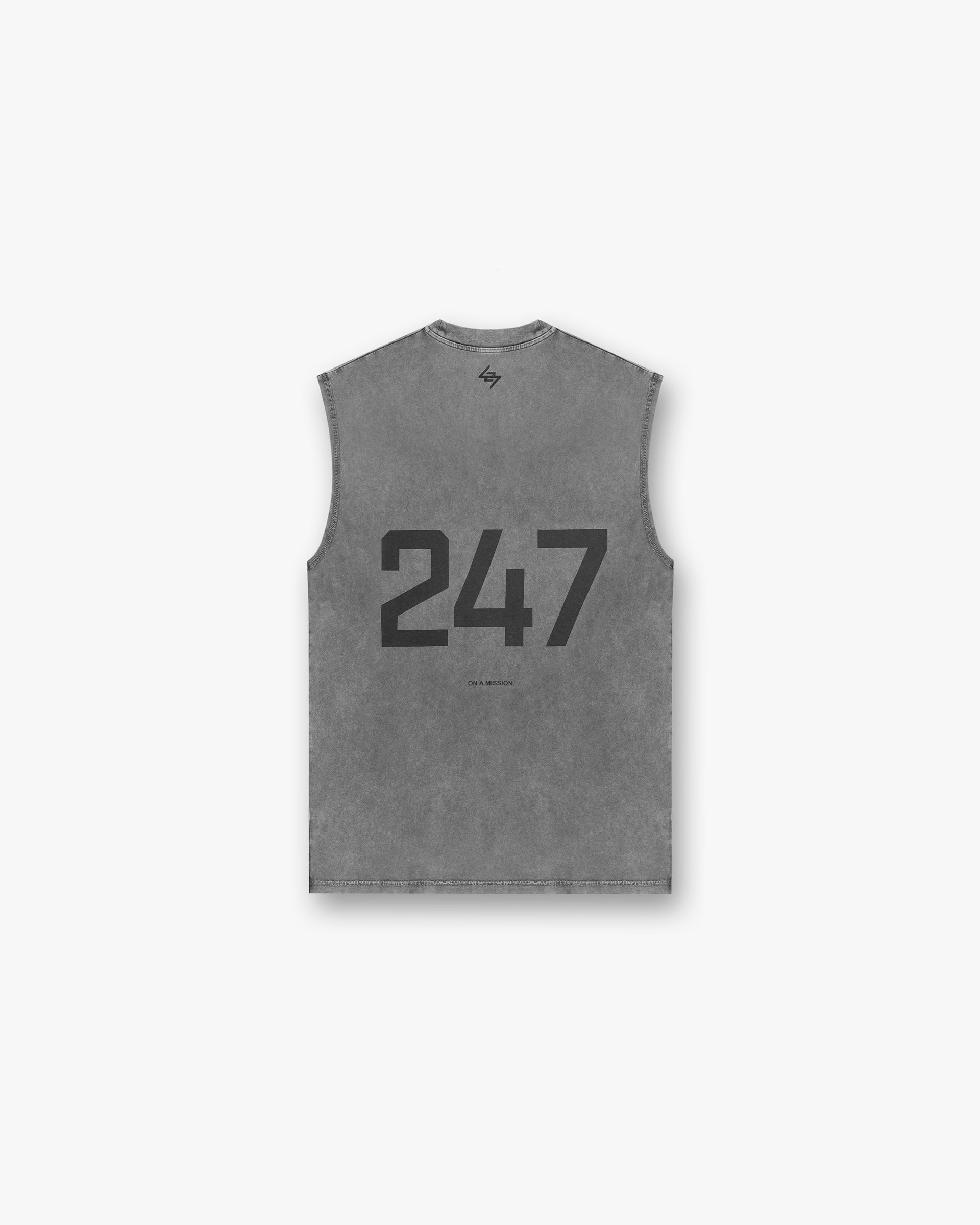 Back product image of a mens grey tank top on a plain white background | 247 Oversized Tank in Pewter | Oversized tank top with 247 number branding | 247 T-Shirts | Represent Clo