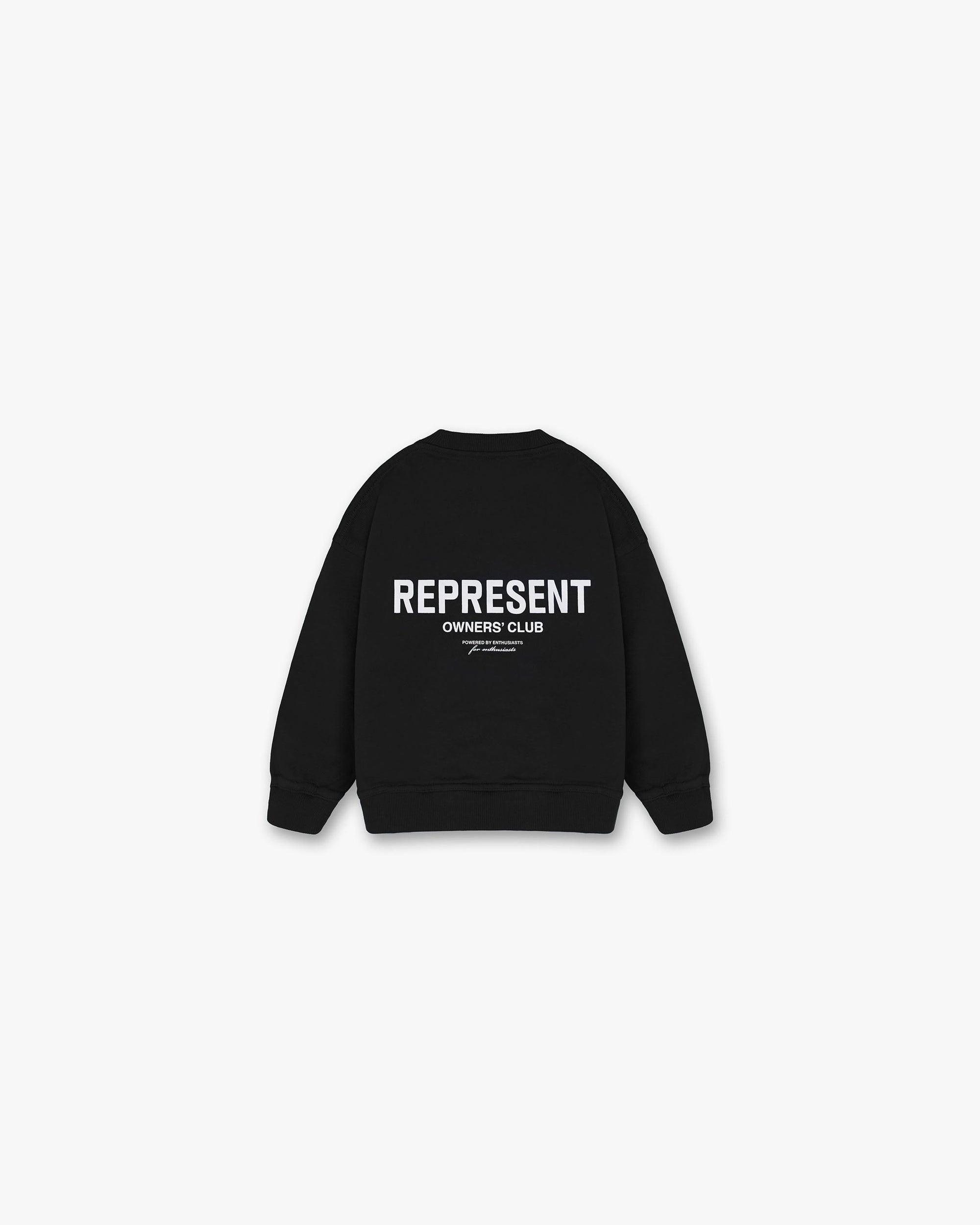 Front product image of a childs black sweater on a plain white background | Represent Mini Owners Club Sweater in Black | Standard fit sweater | Owners Club Sweaters | Represent Clo