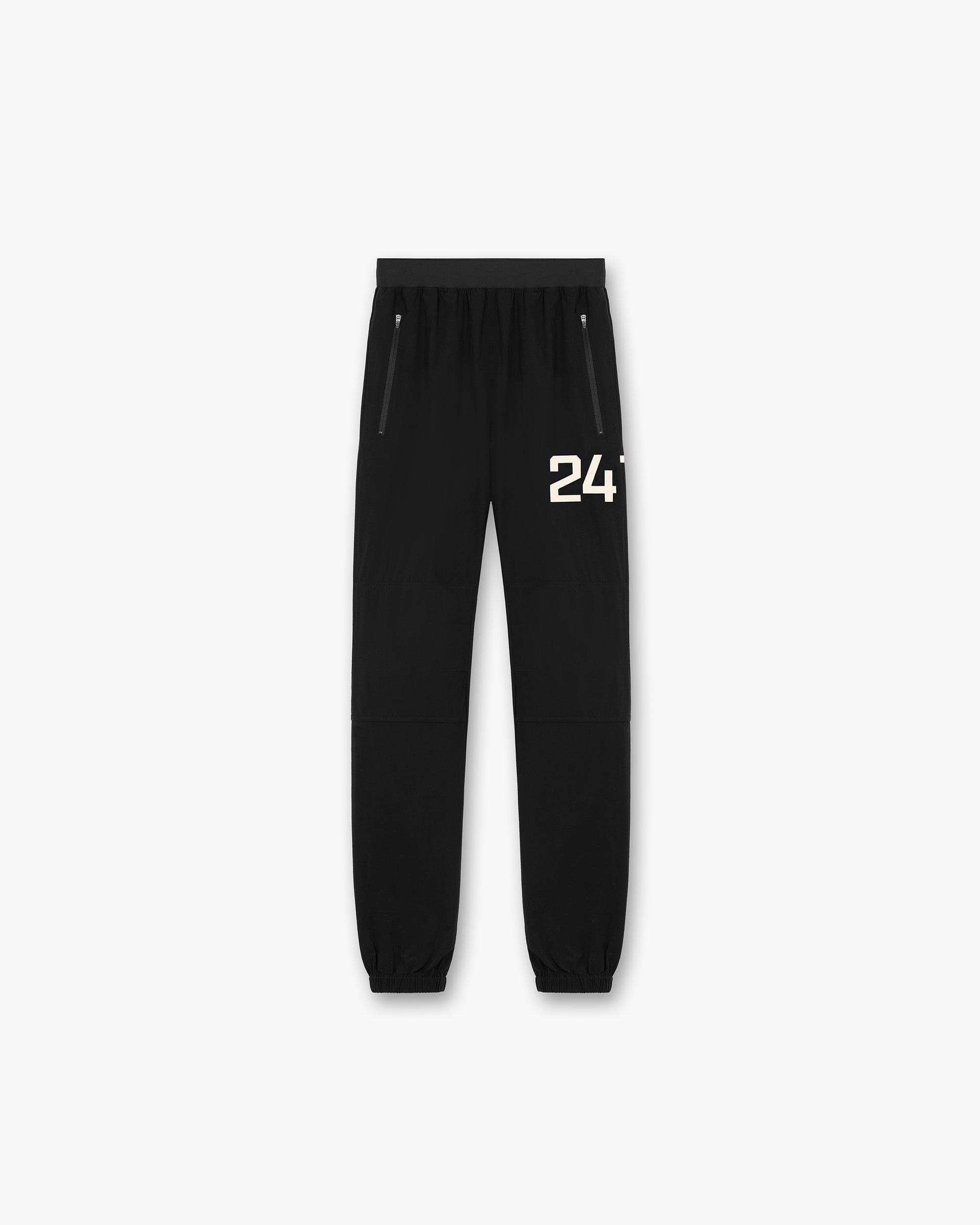 Front product image of mens black pants on a plain white background | 247 Training Pant in Jet Black | Baggy fit pants with cargo pockets | 247 Pants | Represent Clo