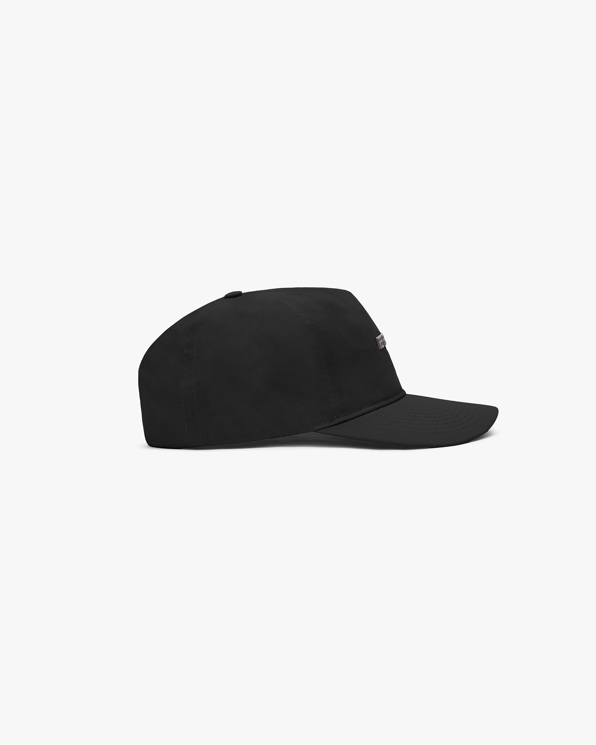 Back product image of a mens black cap on a plain white background | Represent Cap in Black | Golfer silhouette with metal lettering | SS24 Accessories | Represent Clo