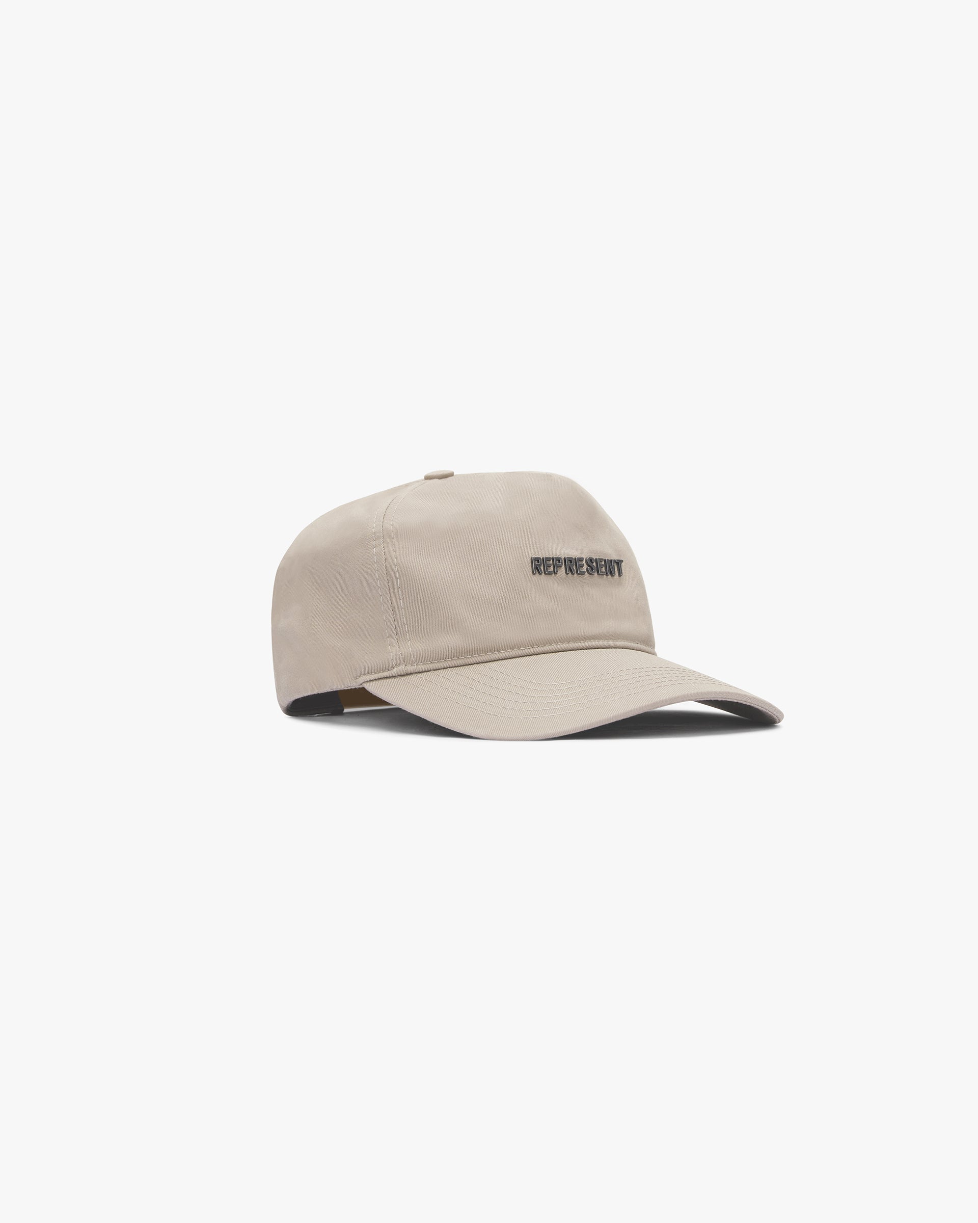 Front product image of a mens taupe cap on a plain white background | Represent Cap in Washed Taupe | Easy care fabric cap | SS24 Accessories | Represent Clo