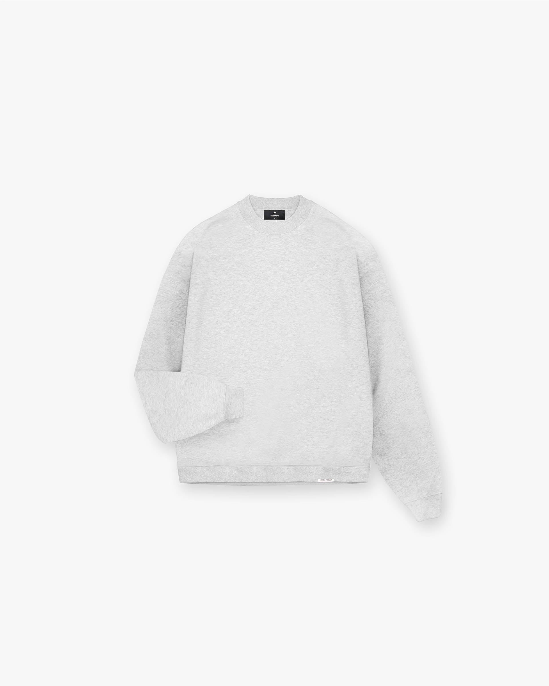 Front product image of a mens grey sweater on a plain white background | Initial Oversized Sweater in Ice Grey Marl | Oversized sweater in luxury cotton | Initial Sweaters | Represent Clo