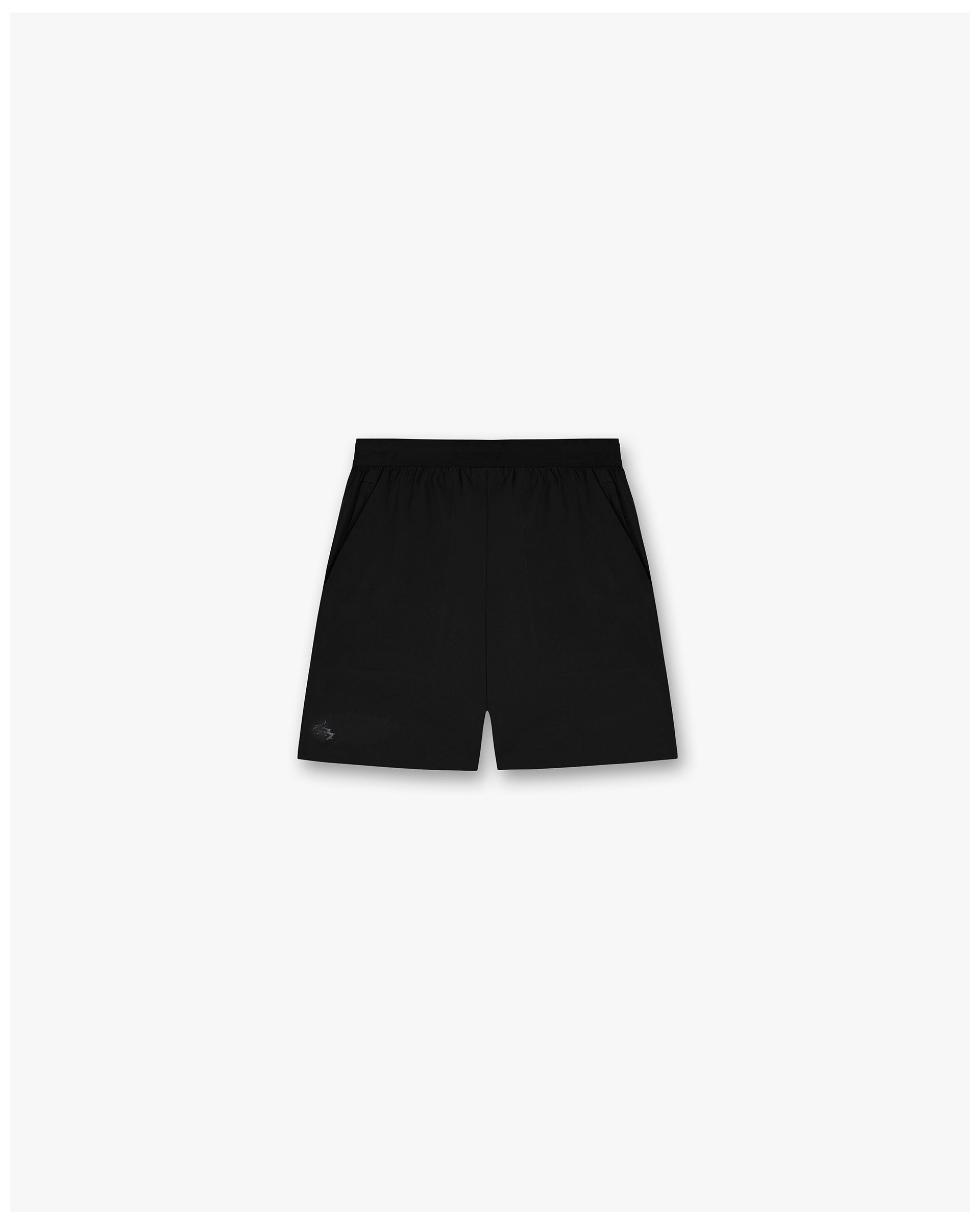 Front product image of mens black shorts on a plain white background | Team 247 X END Fused Short in Jet Black | Shorts with sculpting flattering fit and four-way stretch fabric | 247 Shorts | Represent Clo