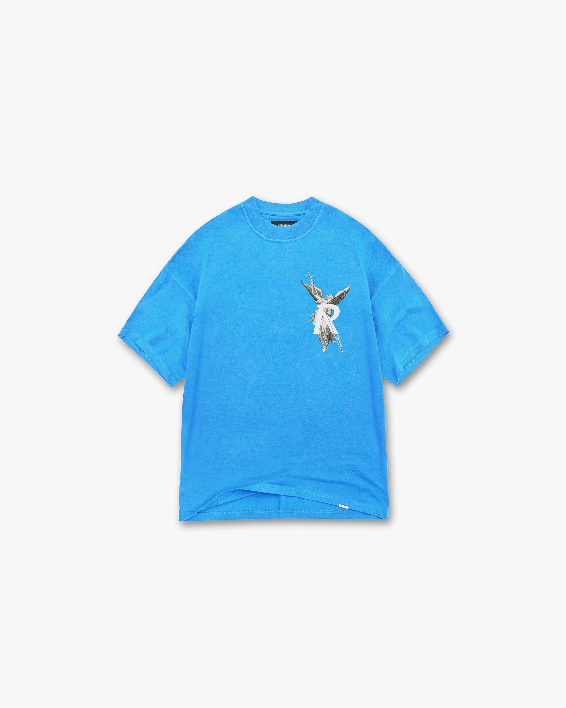 Front product image of a mens blue t-shirt on a plain white background | Archangel T-Shirt in Electric Blue | Oversized t-shirt with applique embroidery | FW24 T-Shirts | Represent Clo