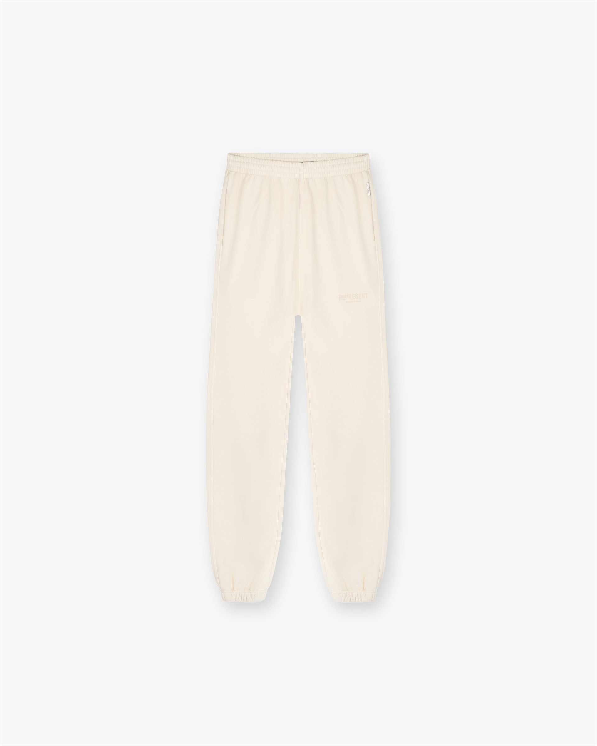 Front product image of mens cream sweatpants on a plain white background | Represent Owners Club Sweatpant in Buttercream | Cotton sweatpants | Owners Club Pants | Represent Clo