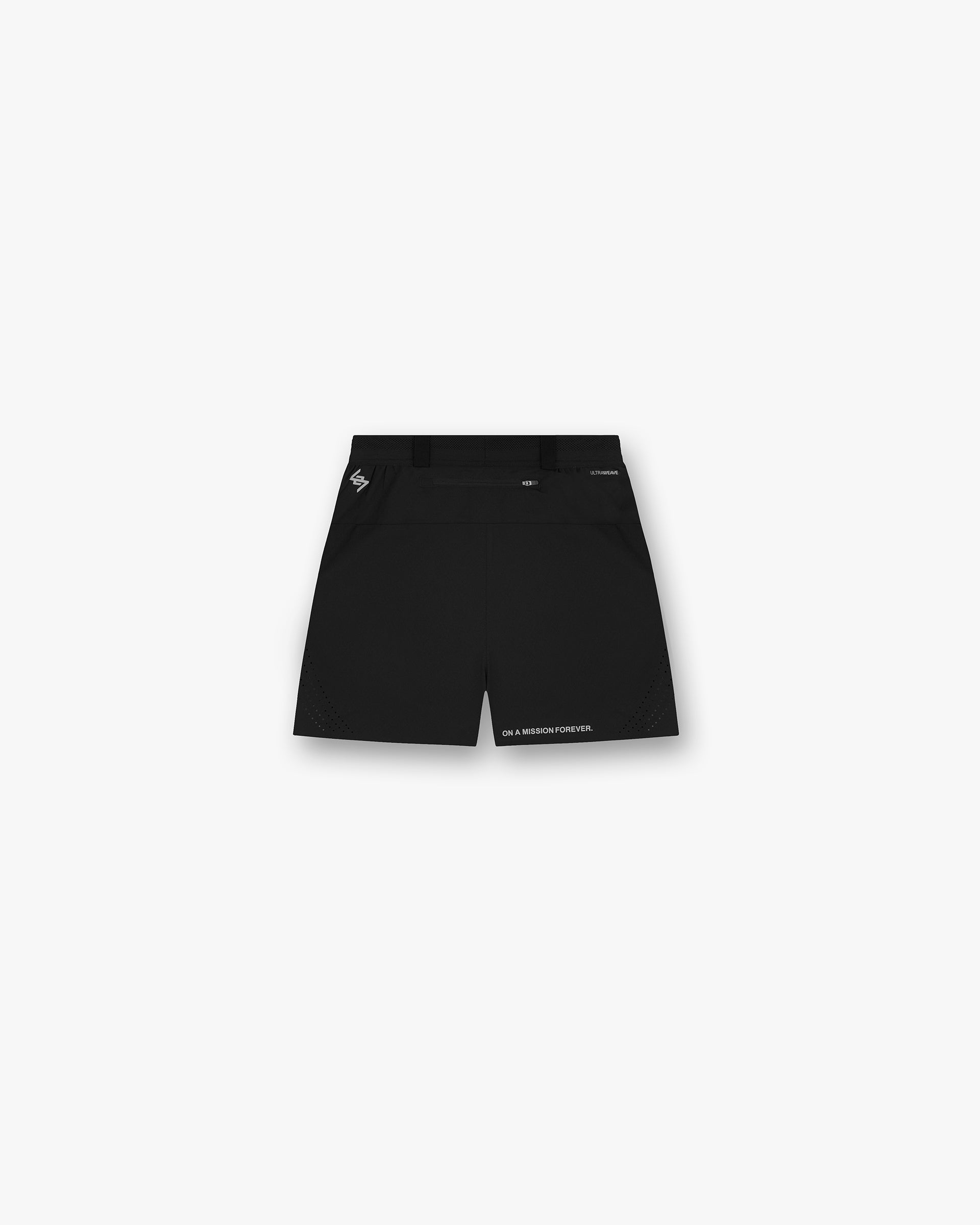 Back product image of mens black shorts on a plain white background | 247 X Puma Shorts in Black | Shorts with bonded seams and zip pocket | 247 Shorts | Represent Clo