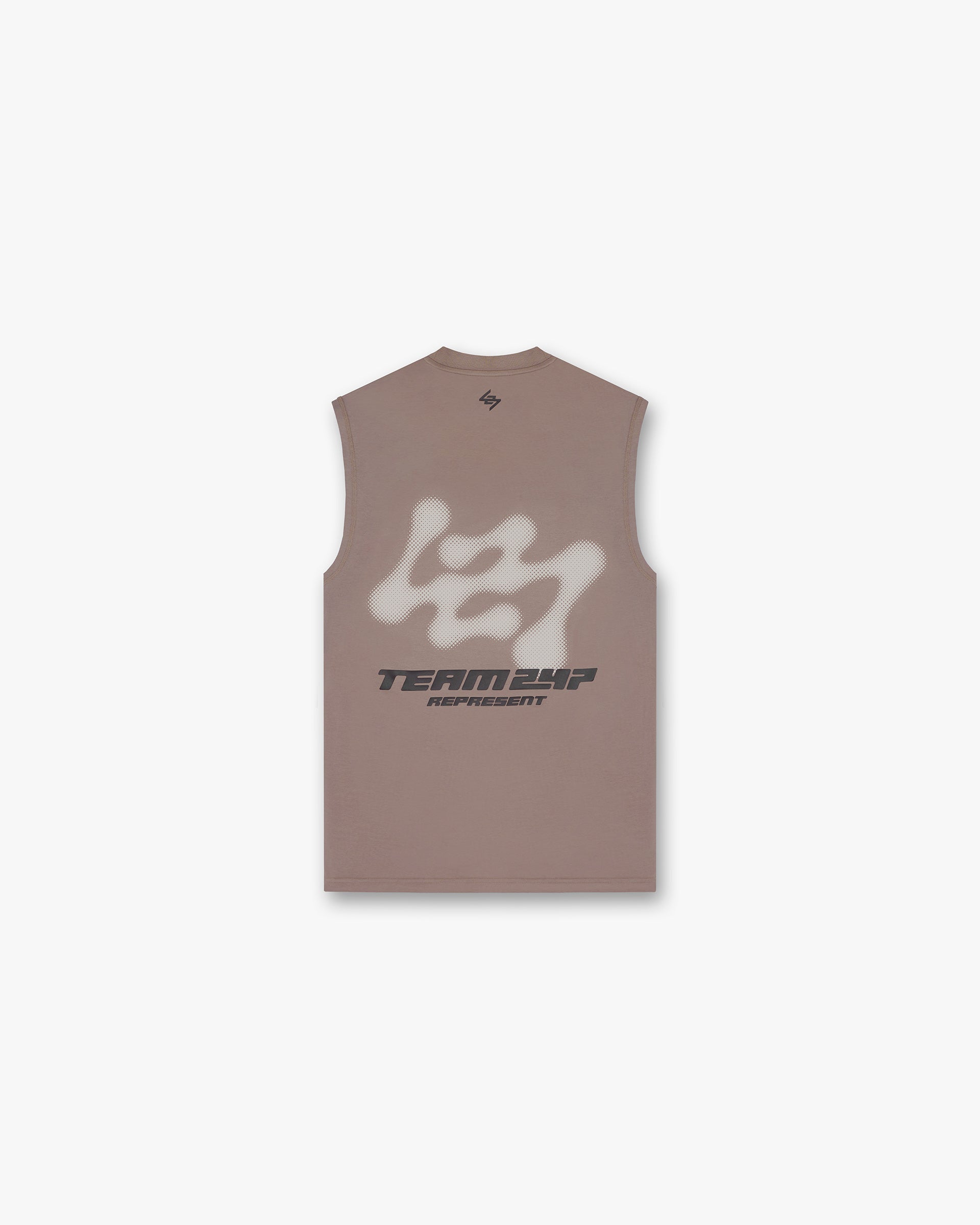 Back product image of a mens brown tank top on a plain white background | 247 Future Terrains Oversized Tank in Umber | Oversized tank with breathable Drirelease fabric | 247 T-Shirts | Represent Clo