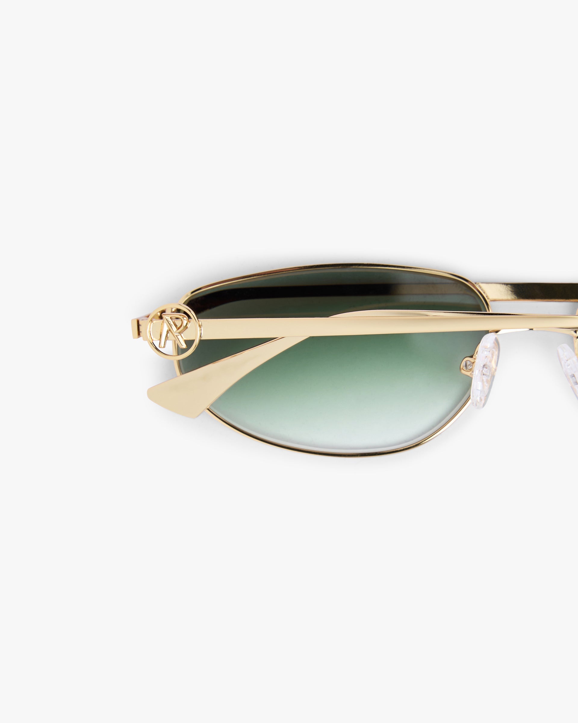 Back product image of mens gold and black sunglasses on a plain white background | Represent Slim Aviator in Gold Black | Slim aviator sunglasses with gold metal frame | FW24 Accessories | Represent Clo