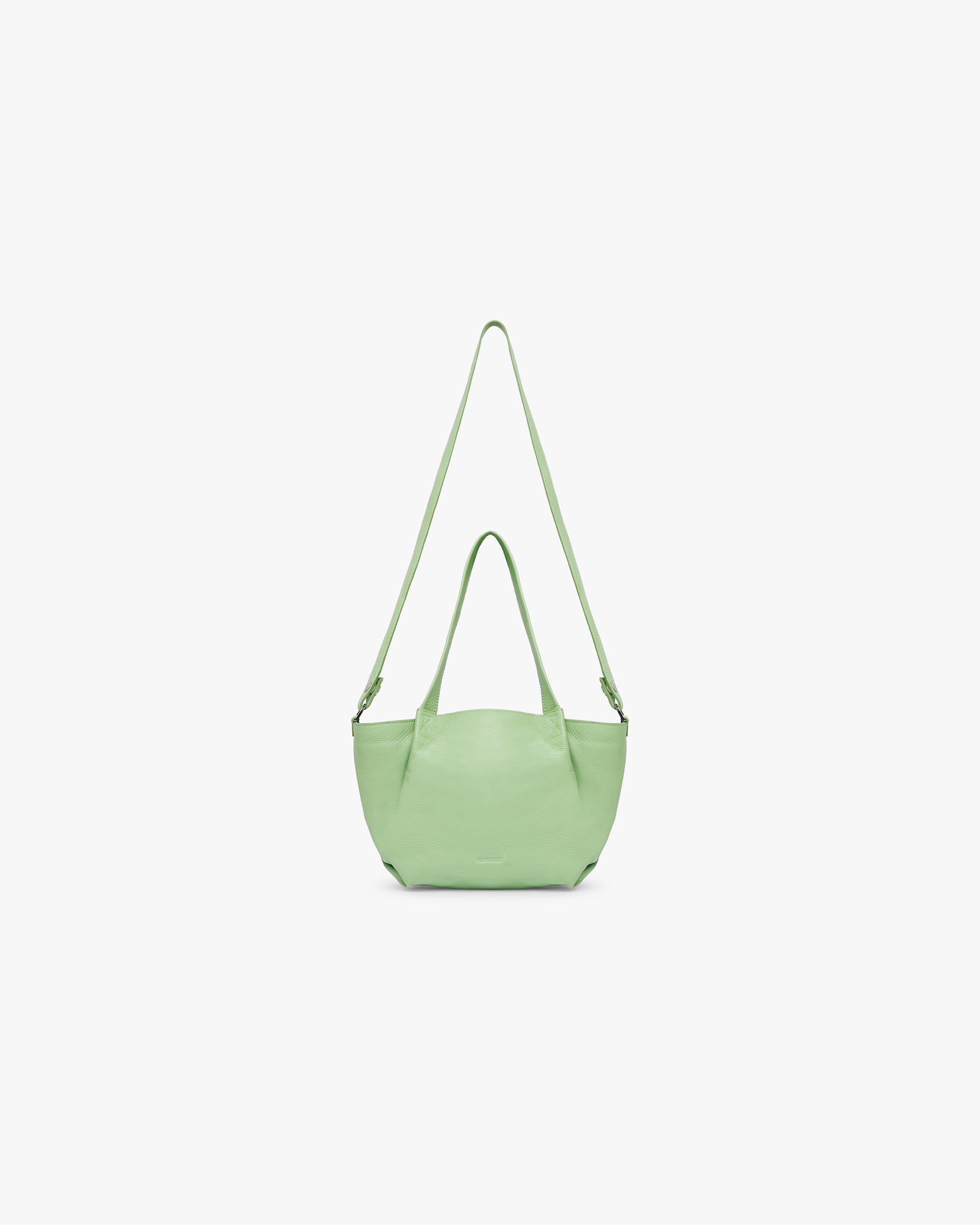 Front product image of a womens green tote bag on a plain white background | Leather Pleat Mini Tote in Forest Shade | Mini tote bag with leather pleat design | Womens SS25 Accessories | Represent Clo