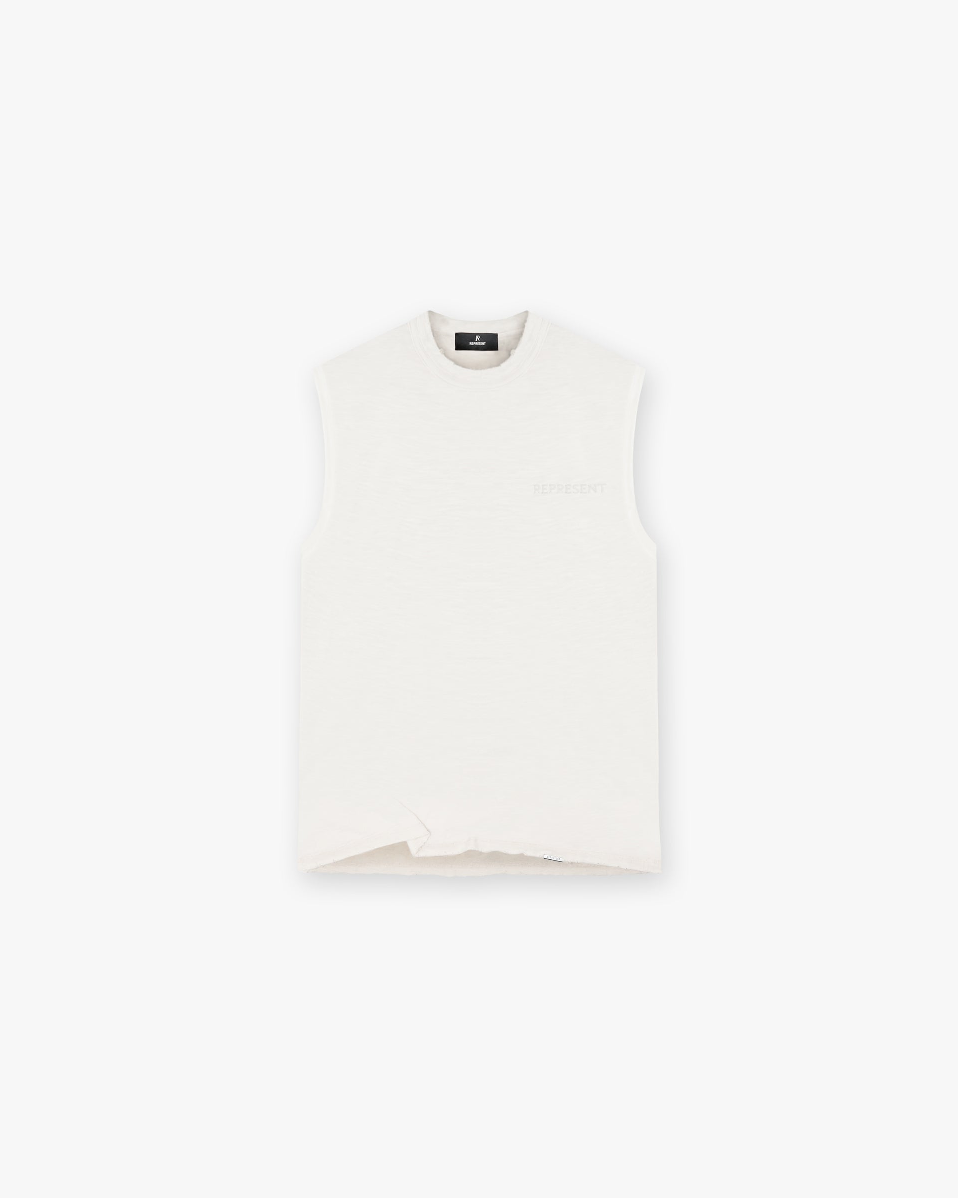 Front product image of a mens white tank on a plain white background | Slub Tank in Flat White | Simple sleeveless tank top | FW24 T-Shirts | Represent Clo