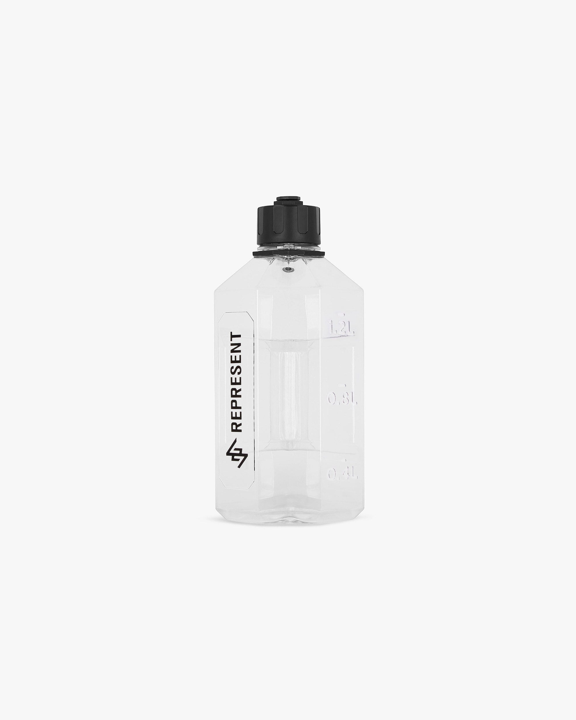 Back product image of a mens clear water bottle on a plain white background | 247 Bottle XL in Clear | 1600ml capacity leak-proof water bottle | 247 Accessories | Represent Clo