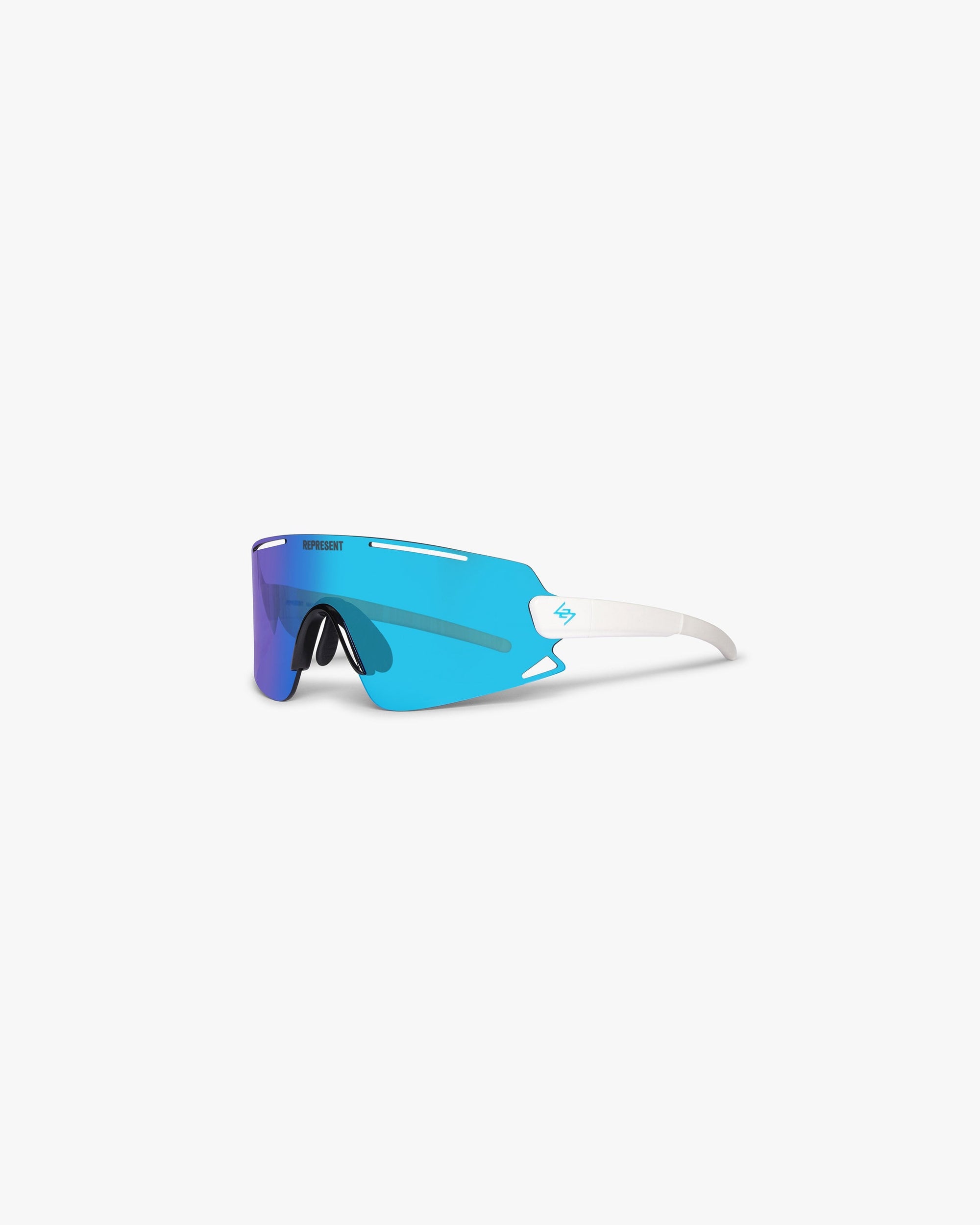 Back product image of mens blue and white sunglasses on a plain white background | 247 Terra Sunglasses in Ice Blue | Polarised lenses UVA/UVB protection | 247 Accessories | Represent Clo