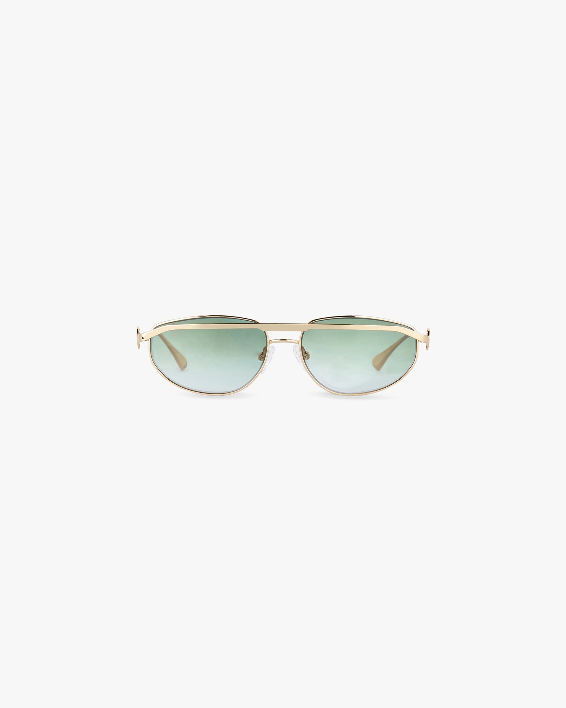 Front product image of mens black and gold sunglasses on a plain white background | Represent Slim Aviator in Gold Black | Aviator-style sunglasses with slim frame | FW24 Accessories | Represent Clo