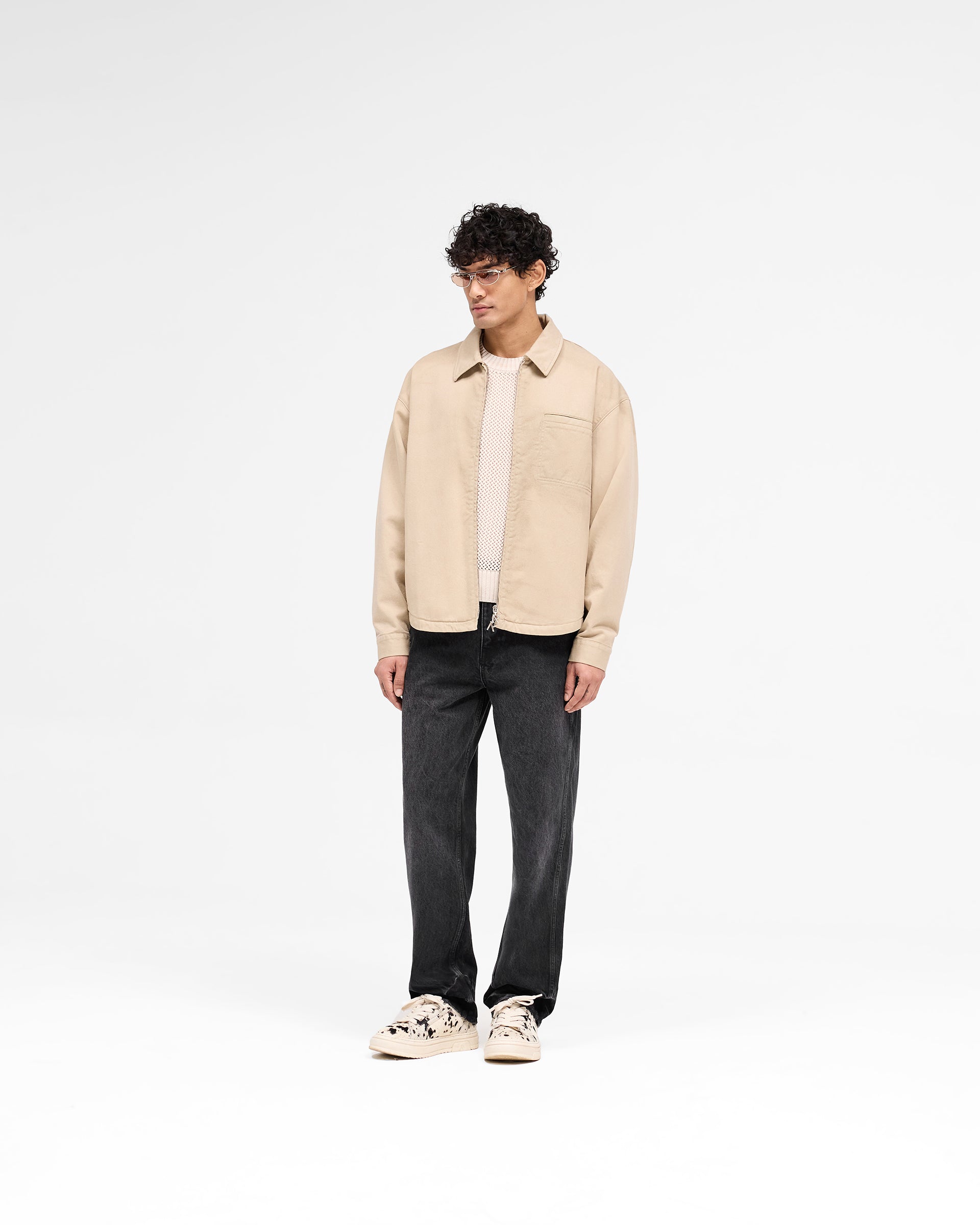 Cotton Zip Through Shirt - Beige