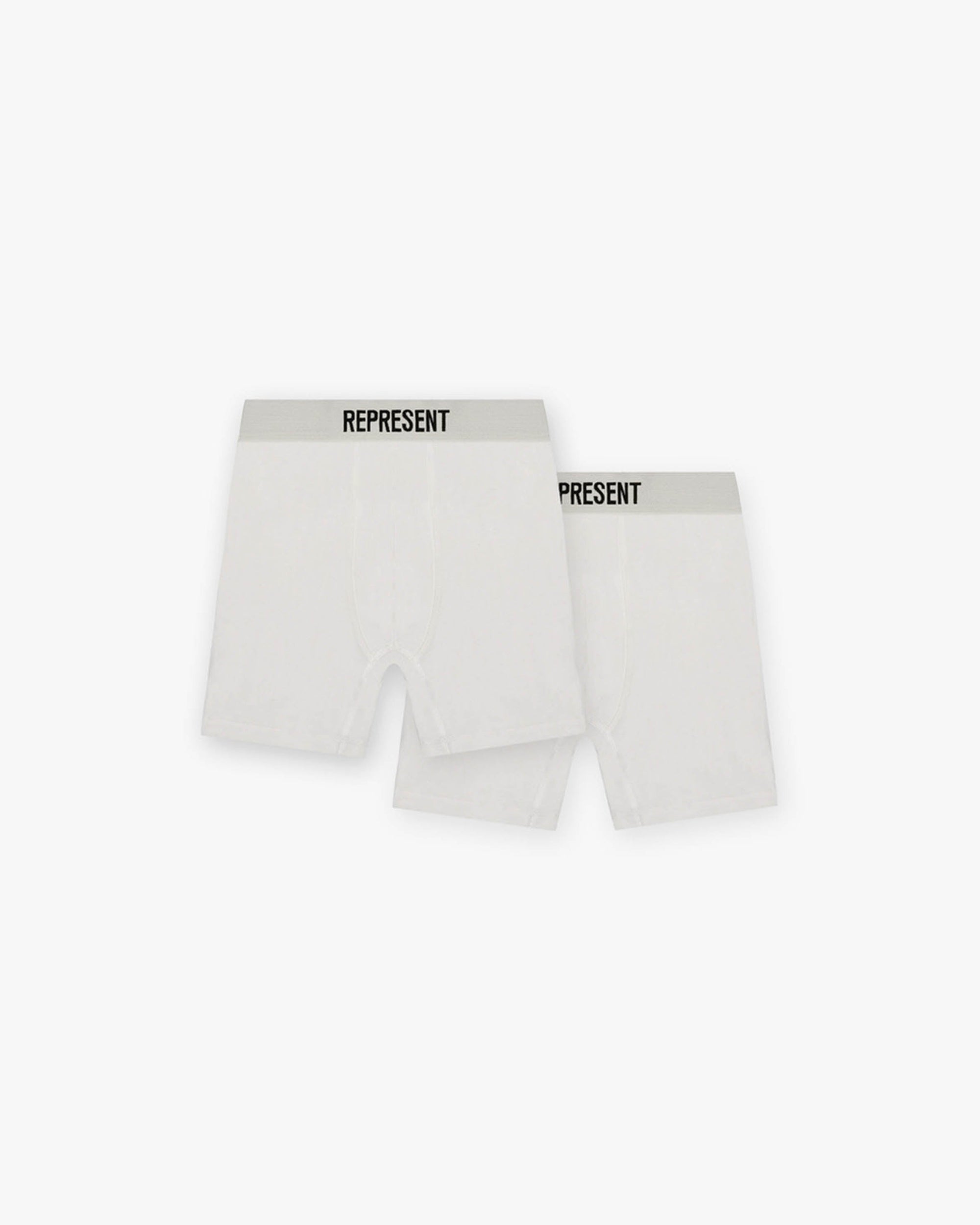 Front product image of mens white boxers | Represent Boxers 2 Pack in Flat White | Boxers in lightweight and breathable fabric | FW22 Accessories | Represent Clo