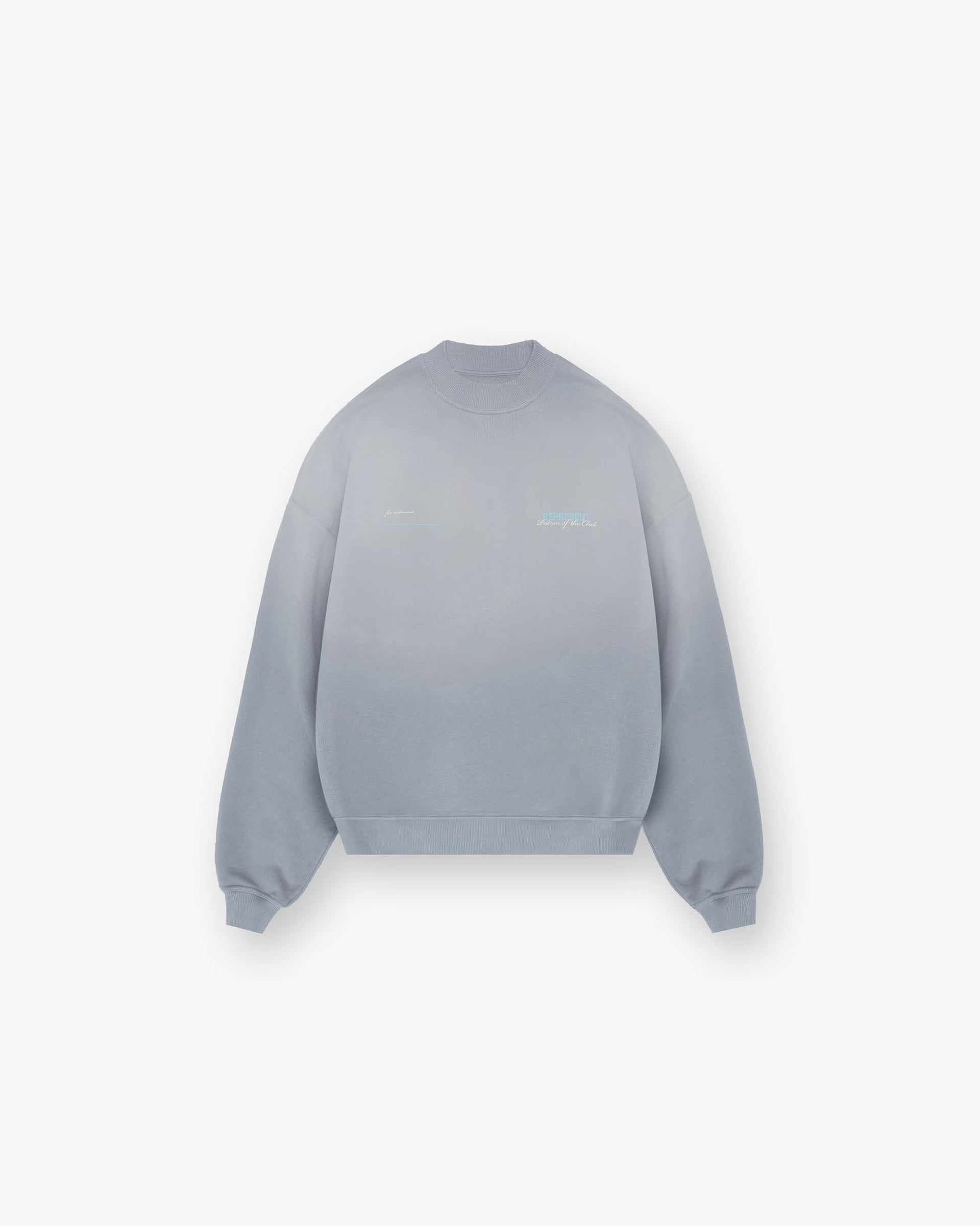 Back product image of a mens grey sweater on a plain white background | Patron Of The Club Sweater in Washed Grey | Oversized fit heavy weight jersey sweater with ribbed hem and cuffs | Patrons Sweaters | Represent Clo