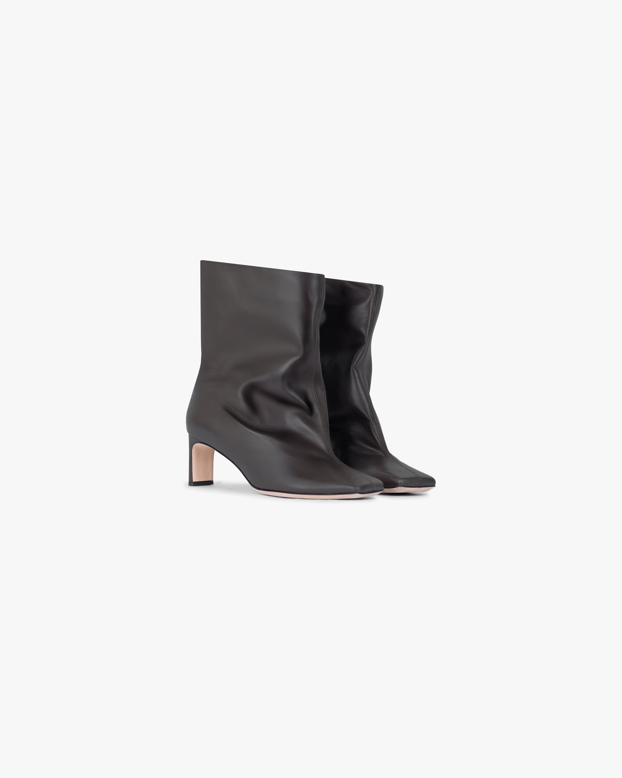 Back product image of womens black ankle boot on a plain white background | Square Toe Ankle Boot in Black Coffee | Mid calf height boot with 60mm set back heel | Womens SS25 Footwear | Represent Clo