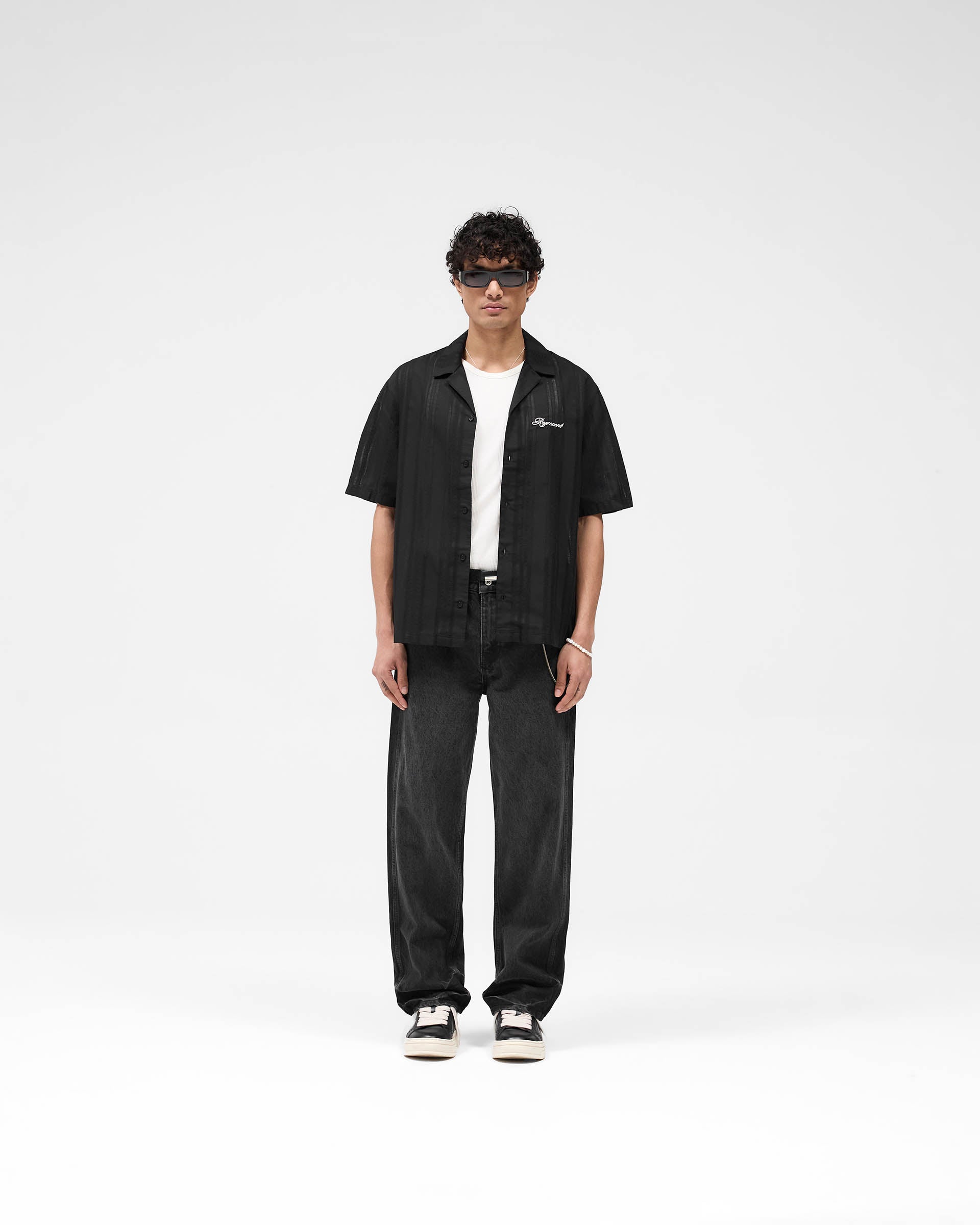 Embroidered Bowling Shirt - Jet Black
