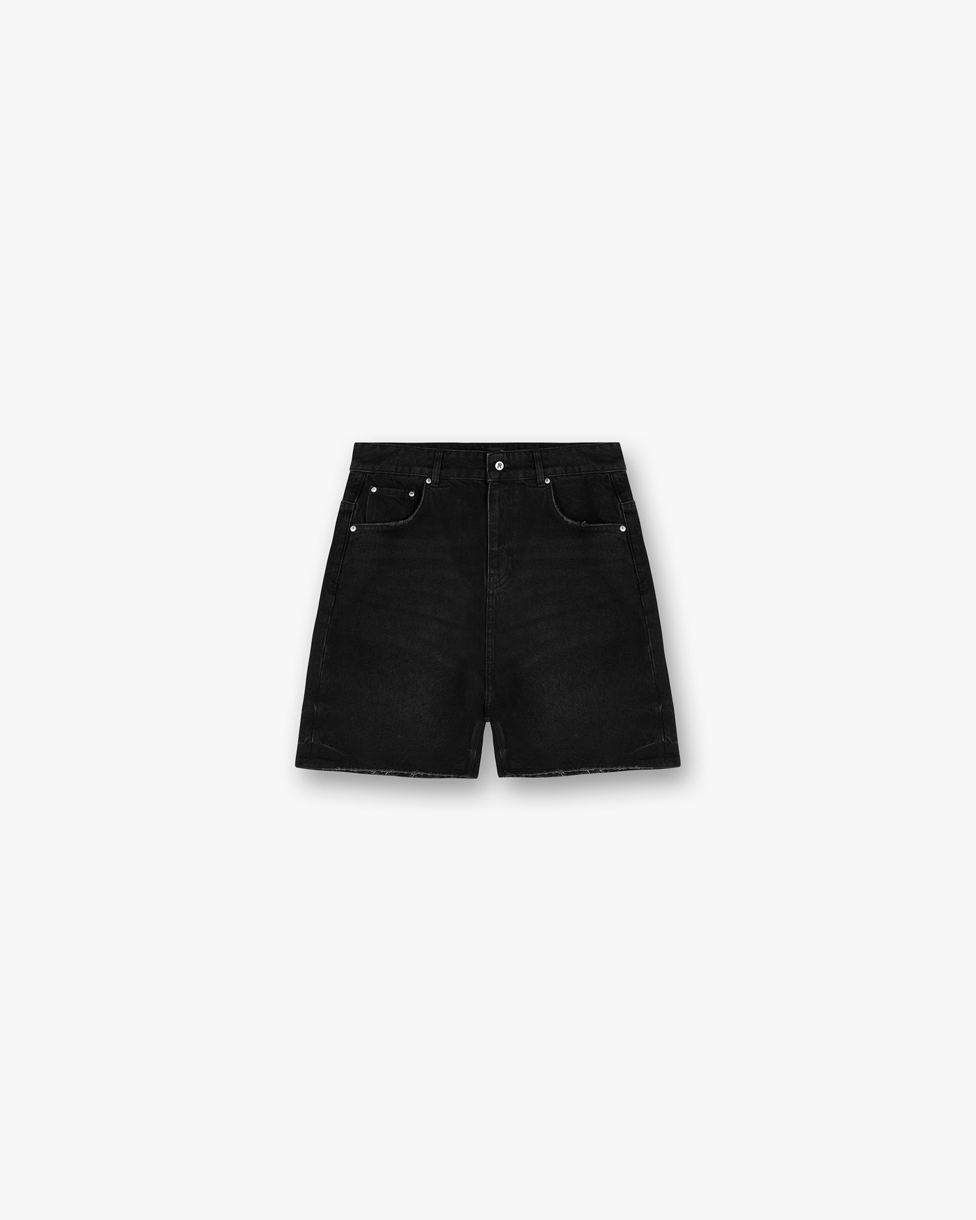 Front product image of mens black denim shorts on a plain white background | R10T Tailored Denim Shorts in Black | Tailored denim shorts | SS25 Denim | Represent Clo