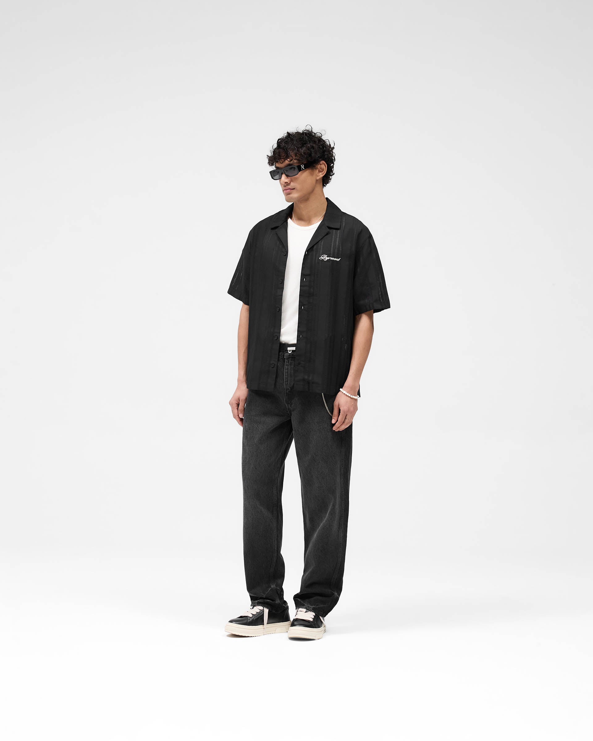 Embroidered Bowling Shirt - Jet Black