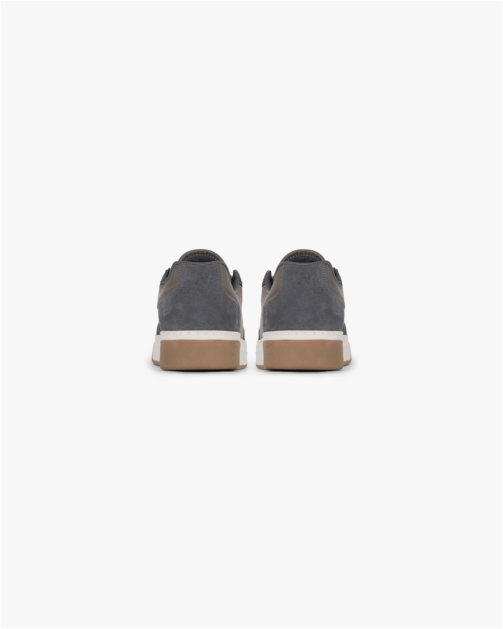 Product shot of a mens dark taupe sneaker on a plain white background | Initial Sneaker in Suede Dark Taupe | Suede and leather footwear with embossed branding | SS25 Footwear | Represent Clo