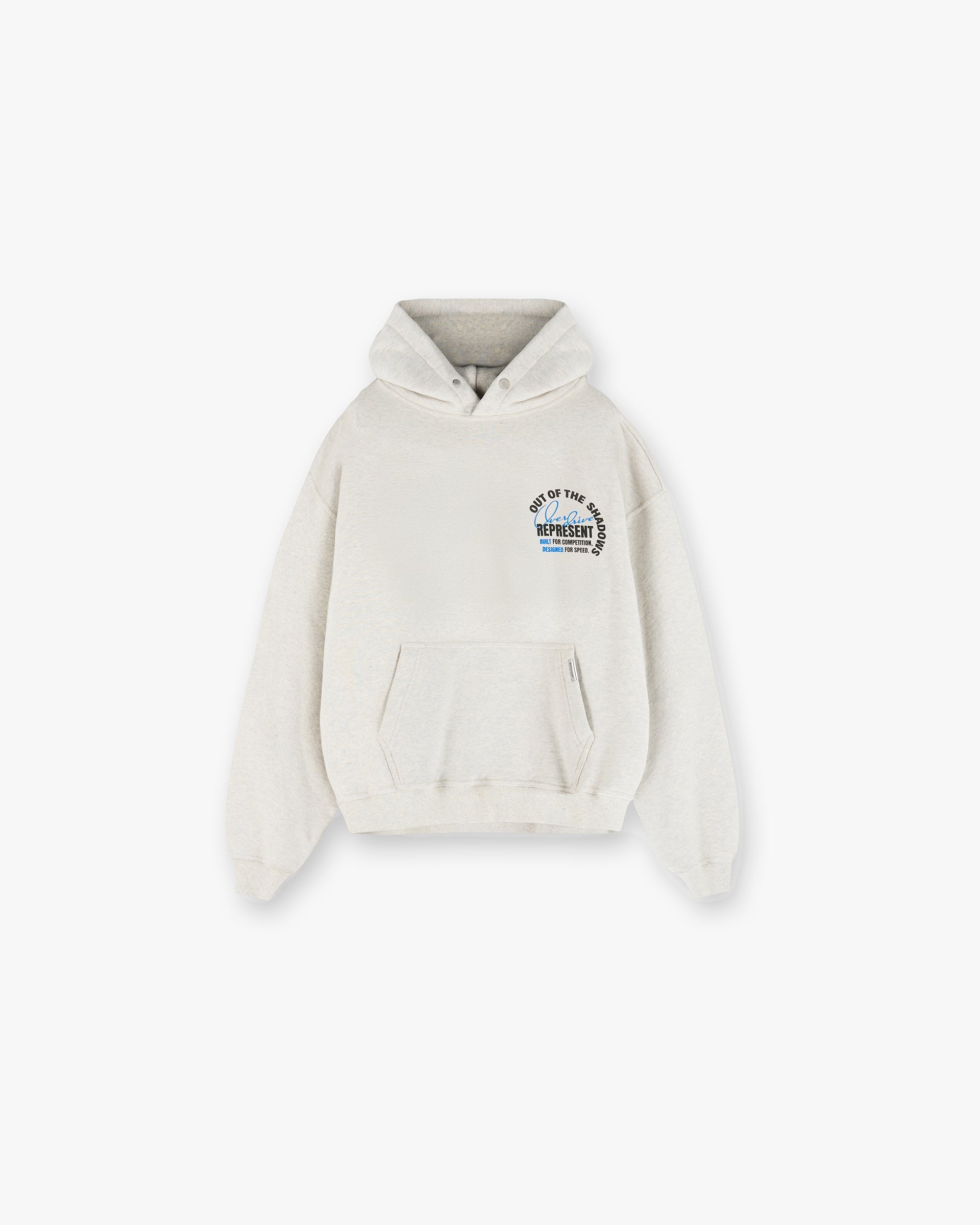 Front product image of a mens cream hoodie on a plain white background | Out Of The Shadows Hoodie in Cream Marl | Slim fit cotton hoodie with sheer finish | SS25 Hoodies | Represent Clo