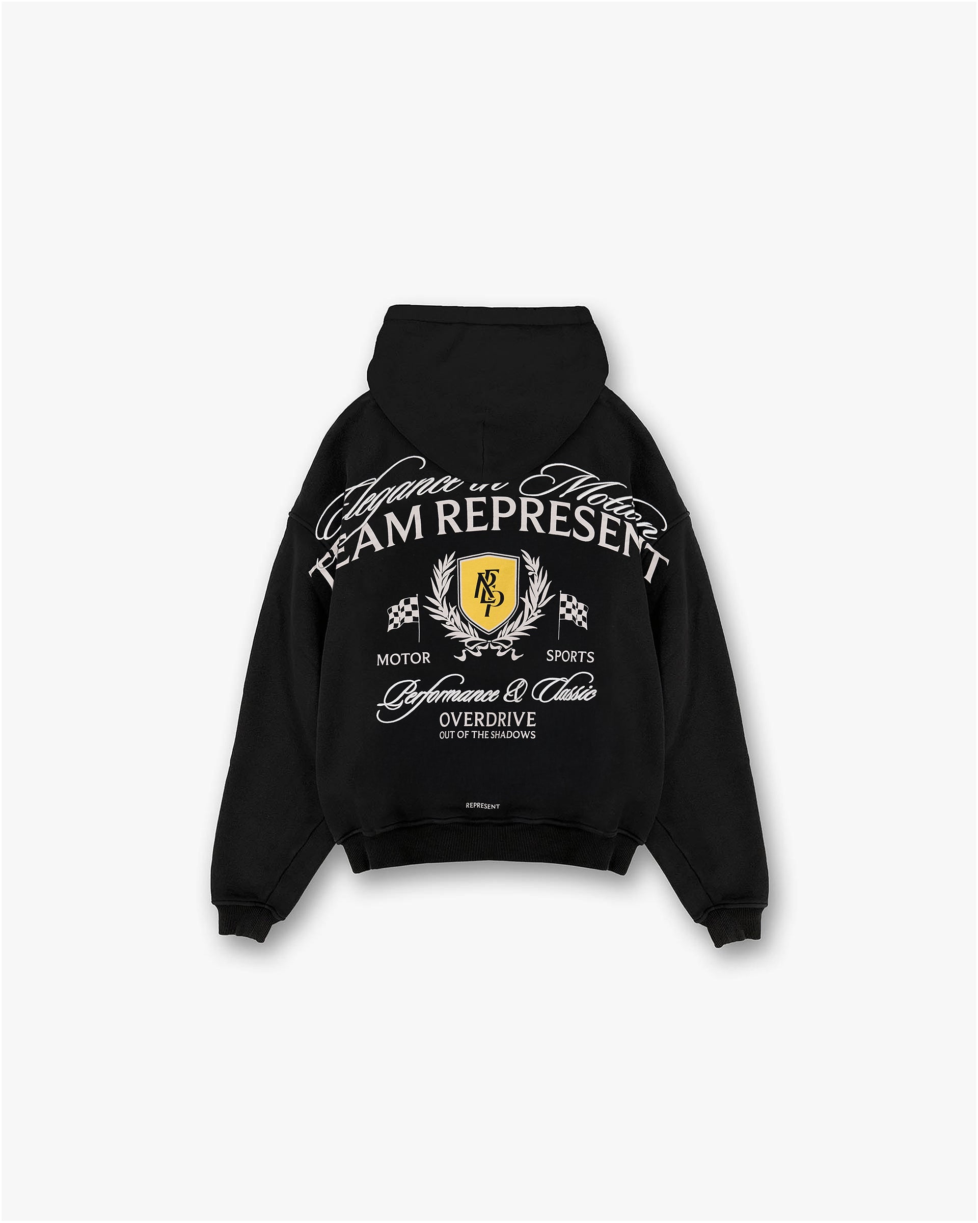 Back product image of a mens black hoodie on a plain white background | Crest Hoodie in Vintage Black | Oversized fit, heavyweight jersey cotton hoodie | SS25 Hoodies | Represent Clo
