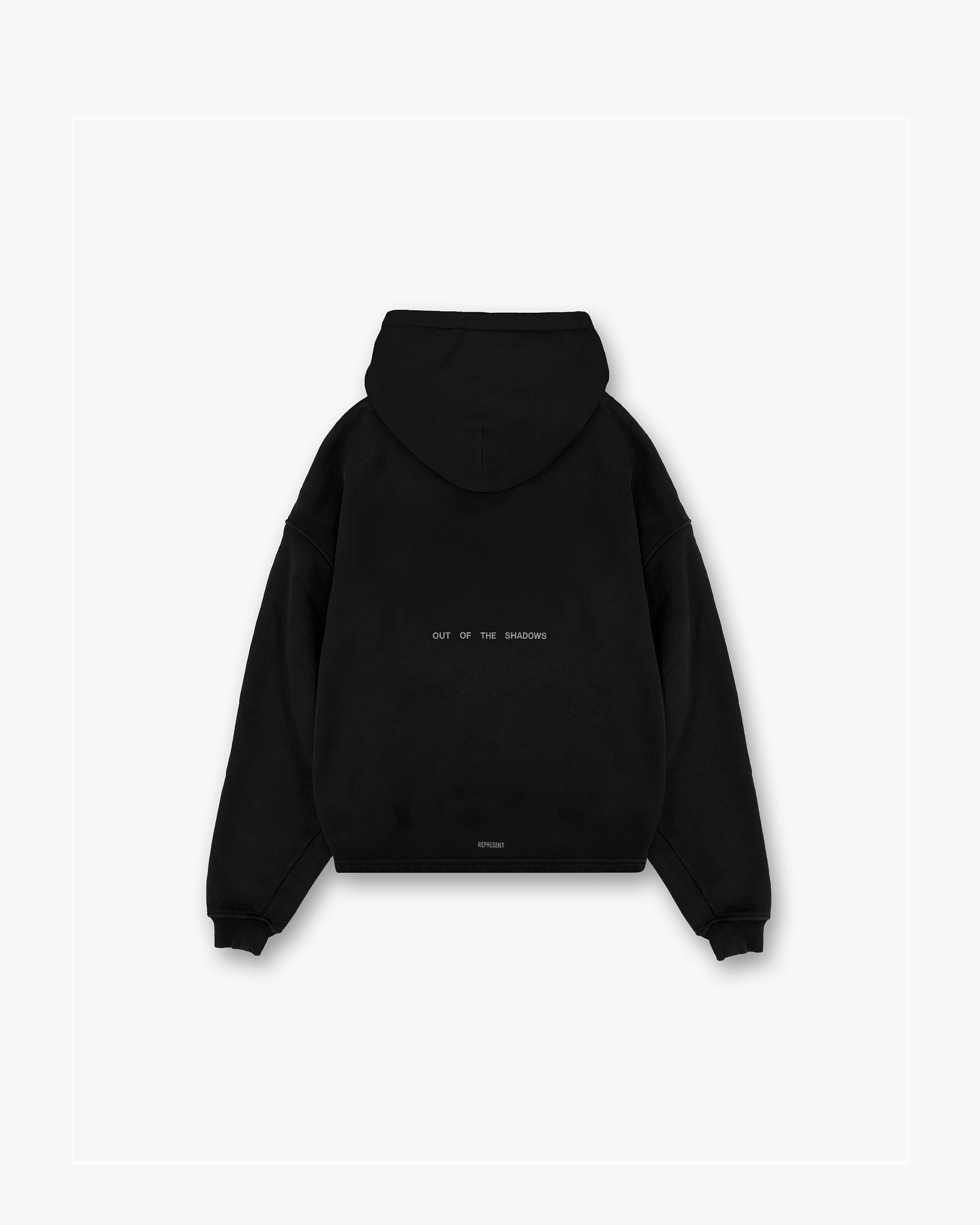 Back product image of a mens black hoodie on a plain white background | Team Rep Hoodie in Black | Oversized fit hoodie with vintage worn graphic | SS25 Hoodies | Represent Clo