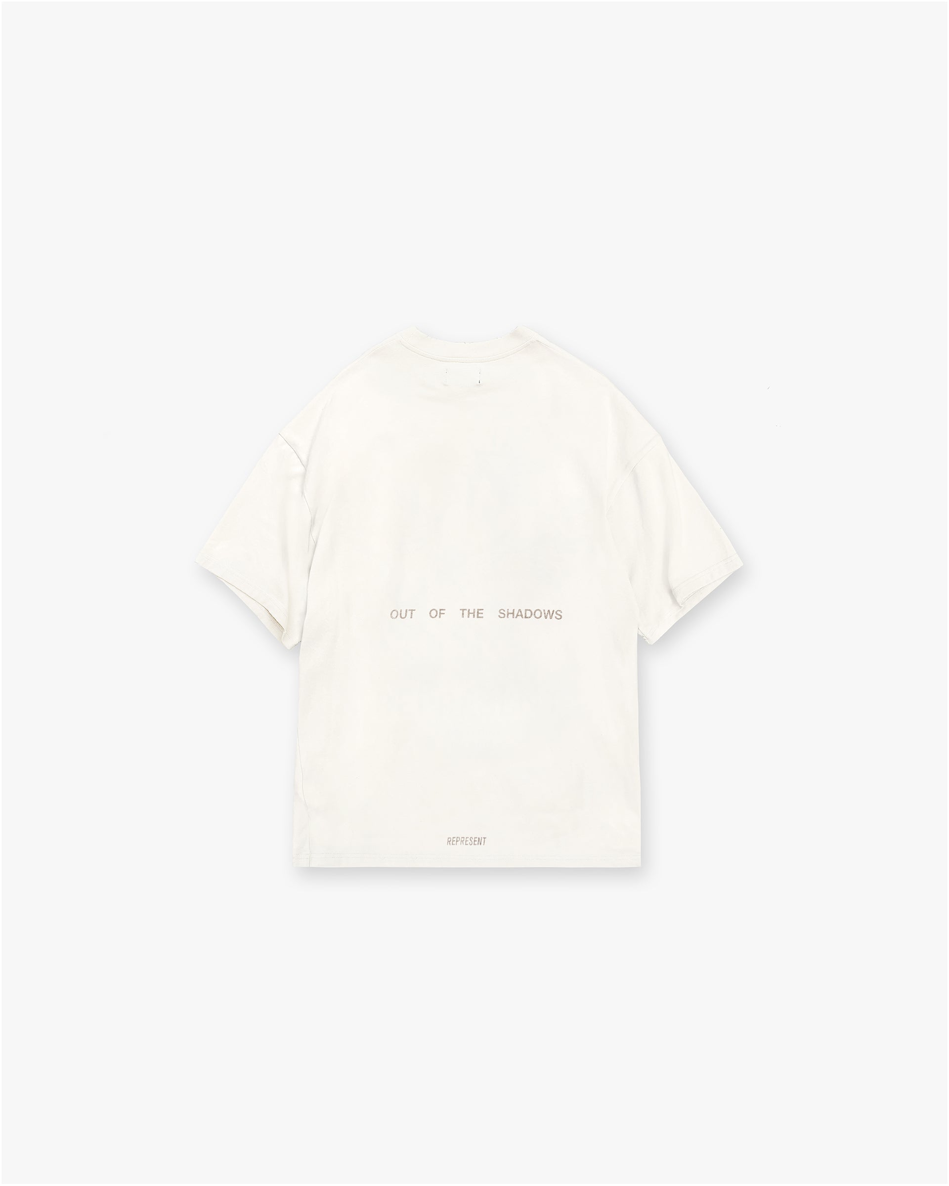 Back product image of a mens white t-shirt on a plain white background | Team Rep T-Shirt in Flat White | Oversized slub jersey t-shirt with garment-dyed finish | SS25 T-Shirts | Represent Clo
