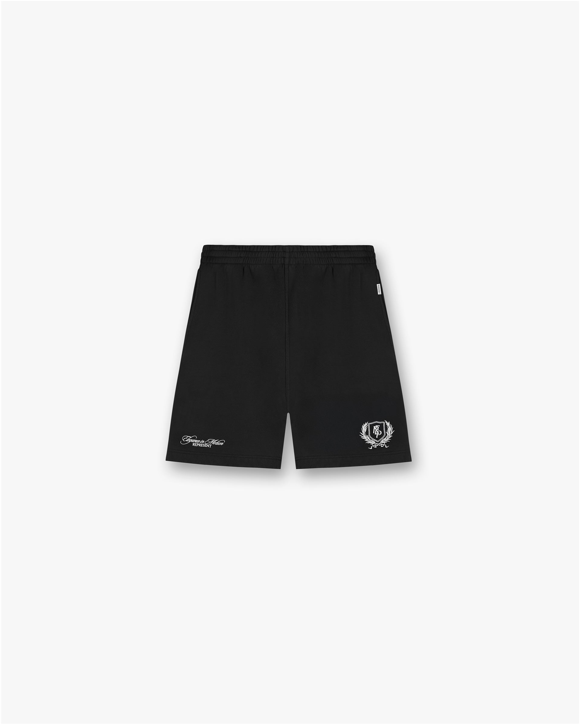 Front product image of men's black shorts on a plain white background | Represent Crest Short in Jet Black | Viscose blend shorts | SS25 Shorts | Represent Clo